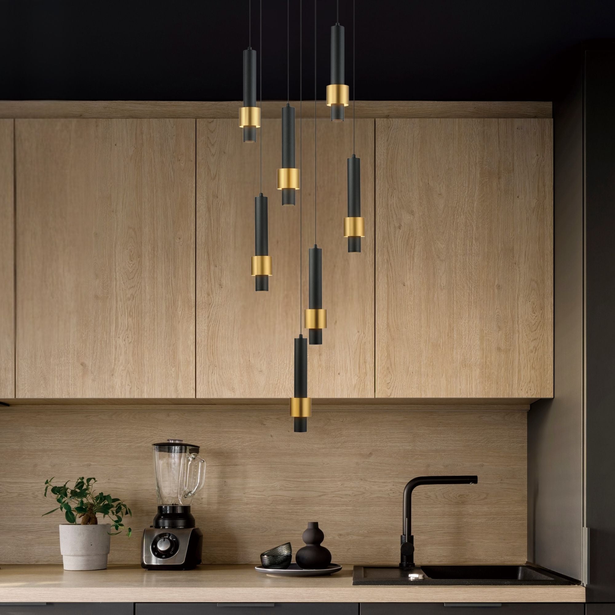 Reveal 18" 7-Light LED Pendant, Black & Gold Finish