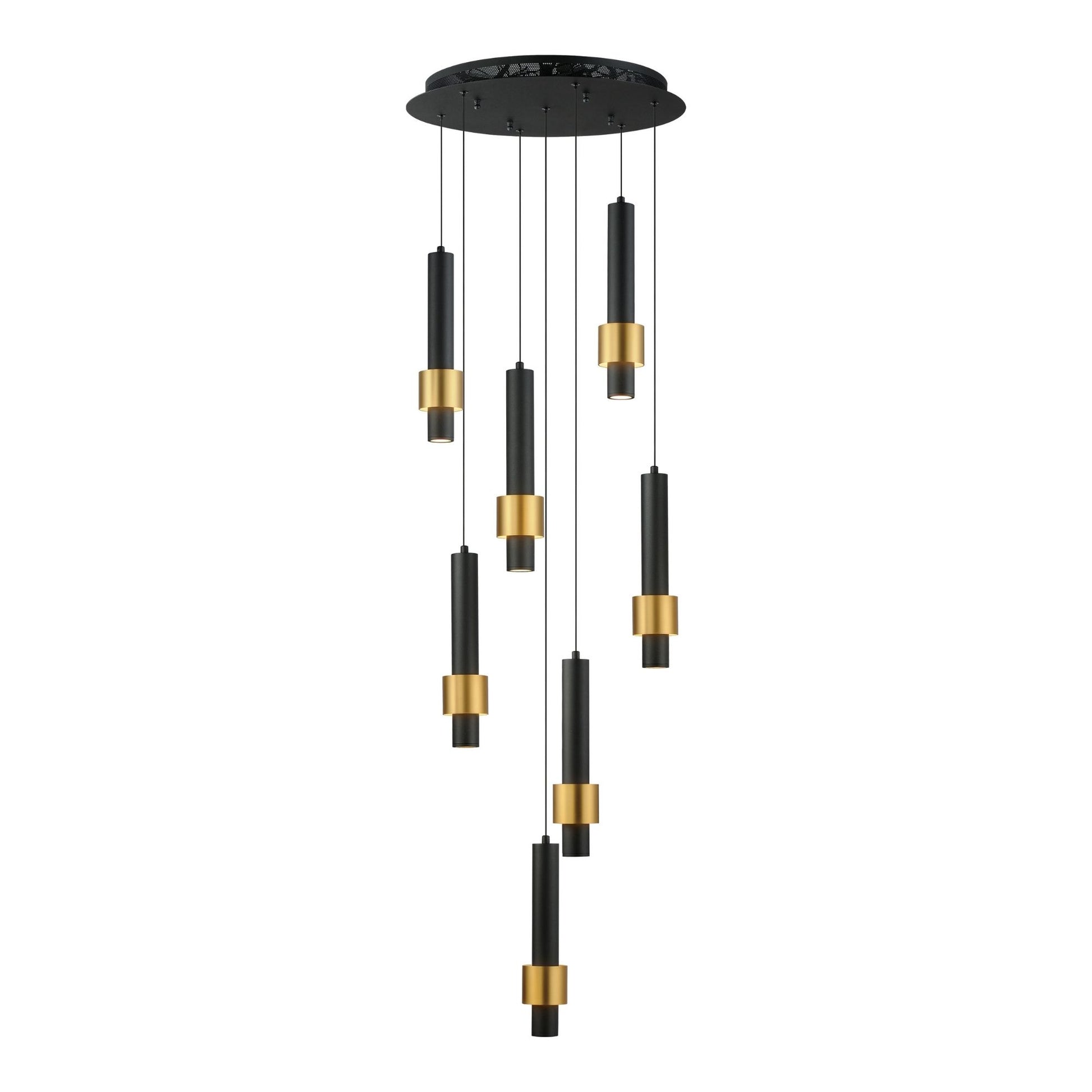 ET2 Lighting - Reveal 18" 7-Light LED Pendant, Black & Gold Finish | Bees Lighting
