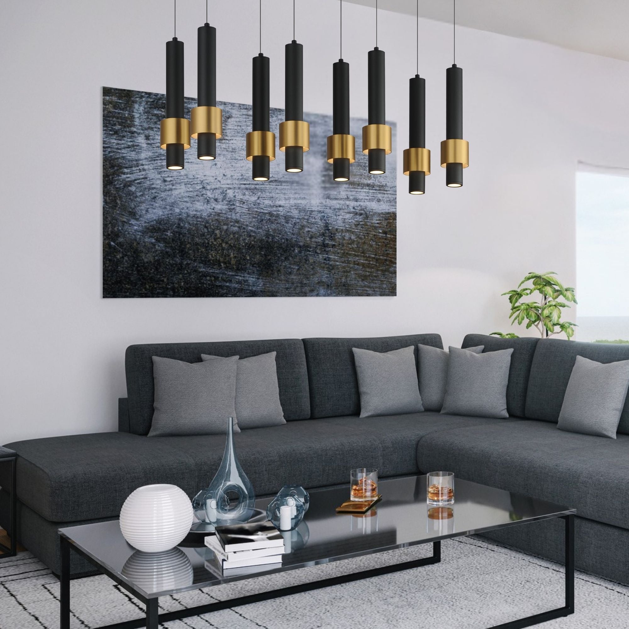 Reveal 32" 8-Light Linear LED Pendant, Black & Gold Finish