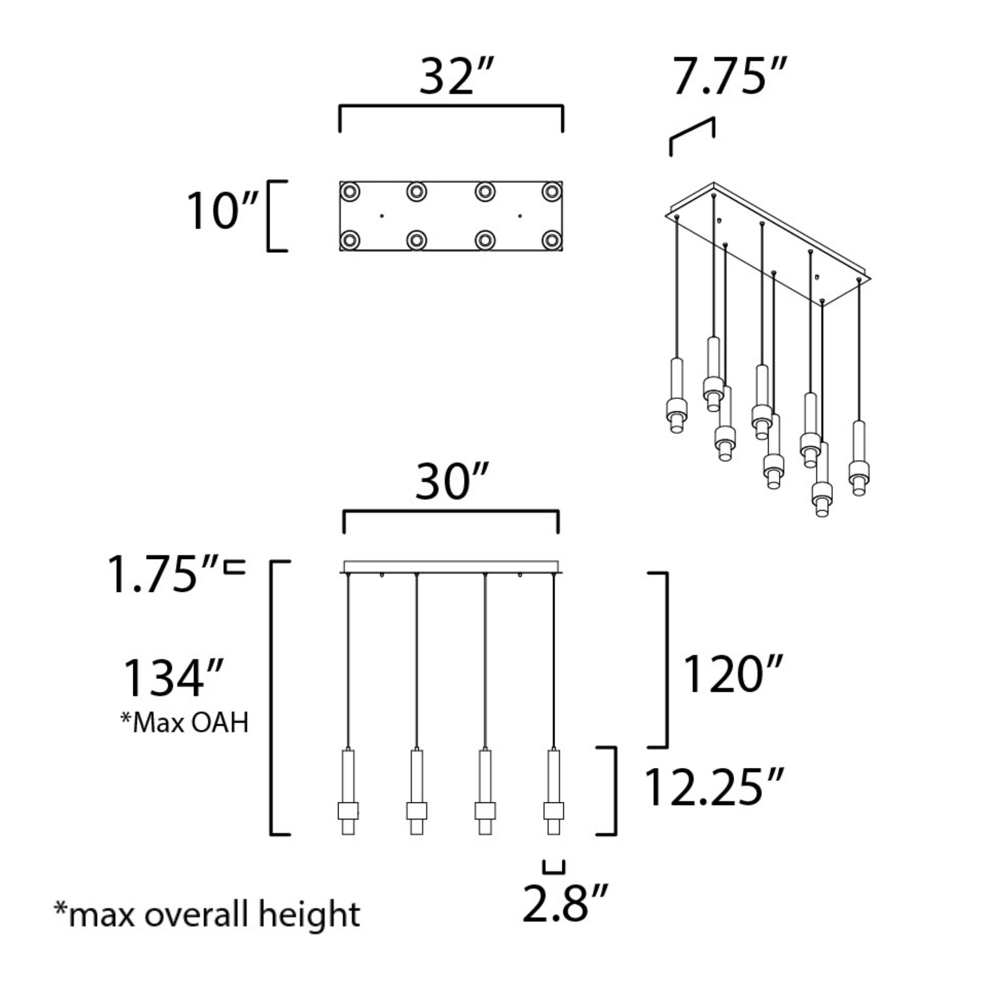 ET2 Lighting - Reveal 32" 8-Light Linear LED Pendant, Black & Gold Finish | Bees Lighting