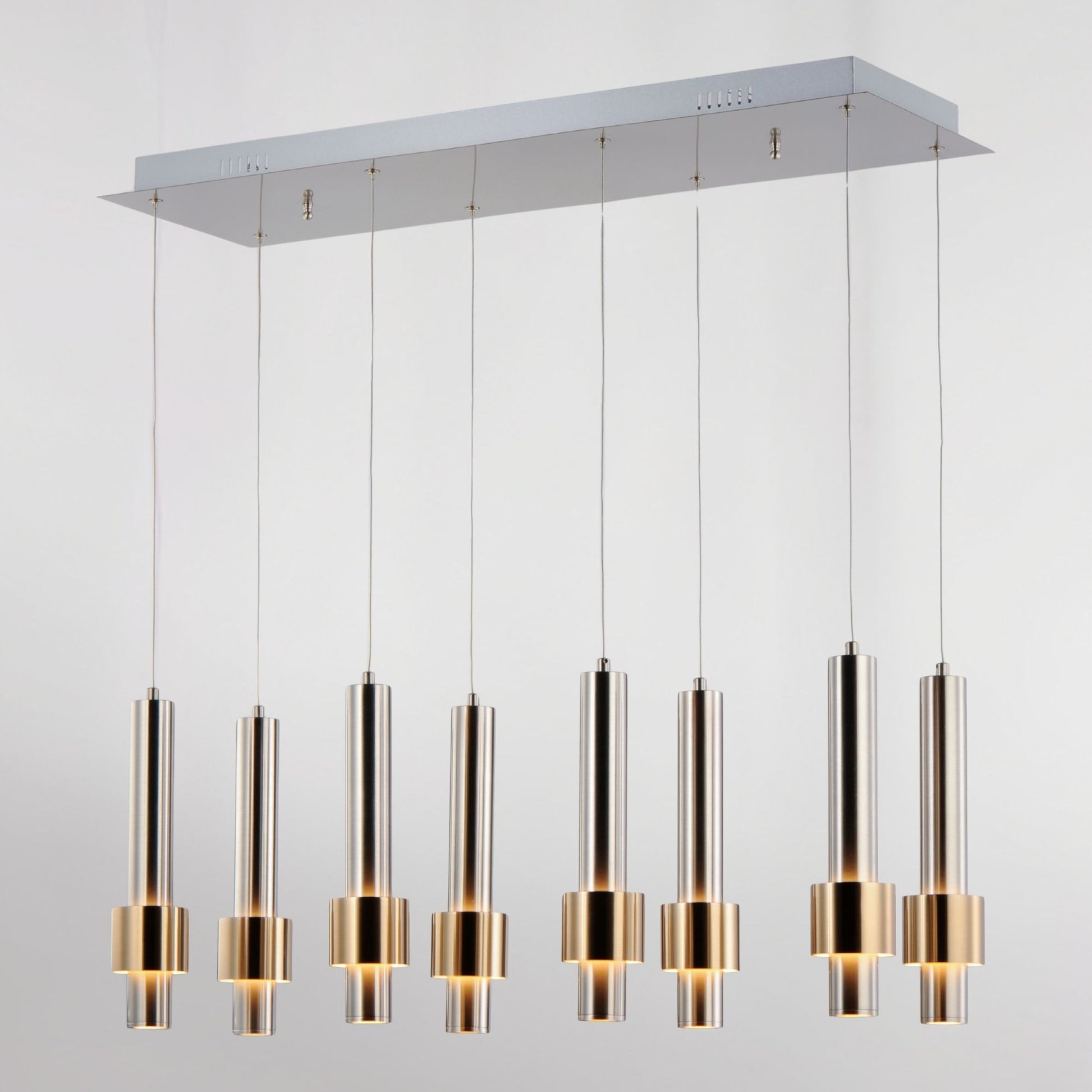 ET2 Lighting - Reveal 32" 8-Light Linear LED Pendant, Satin Nickel & Satin Brass Finish | Bees Lighting