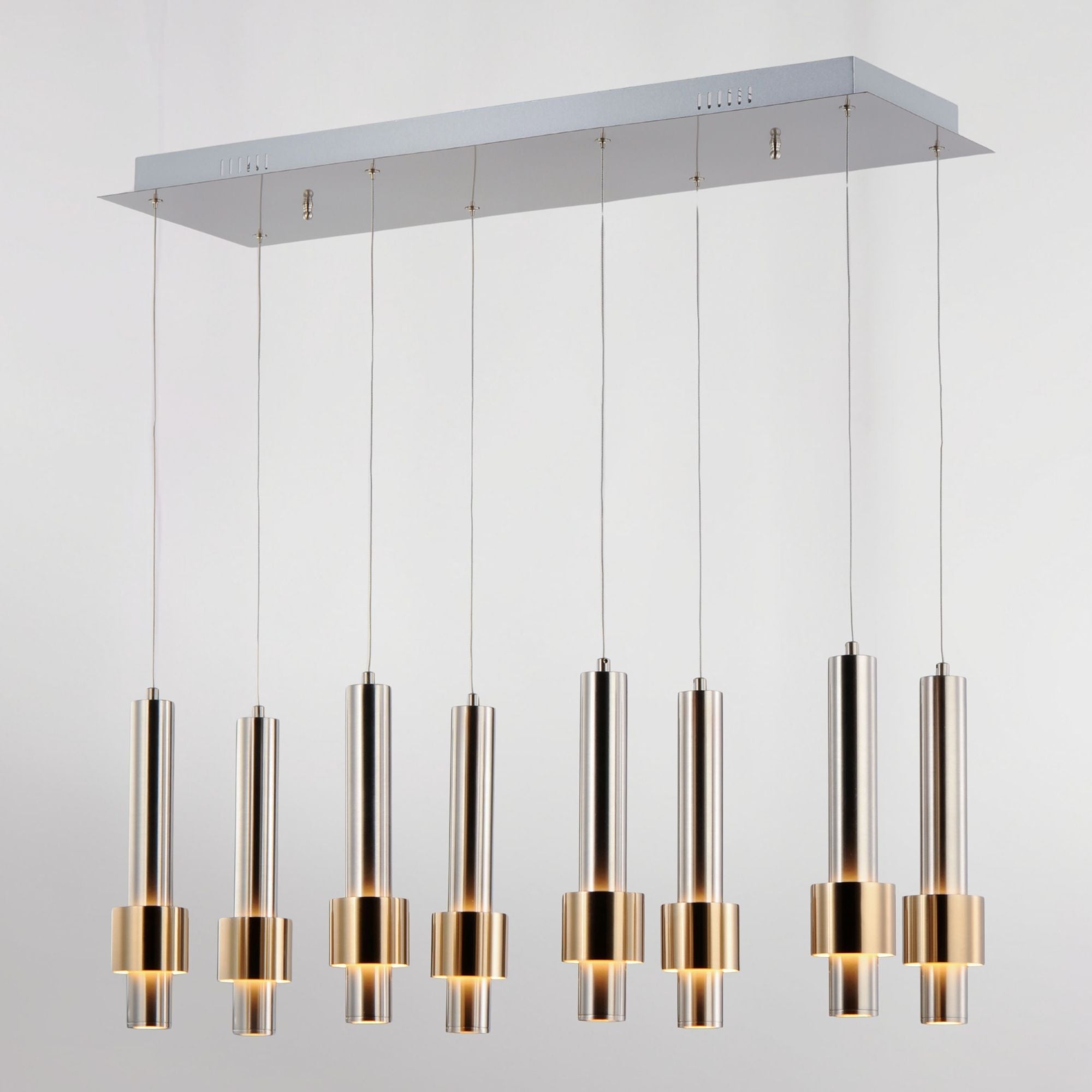 ET2 Lighting - Reveal 32" 8-Light Linear LED Pendant, Satin Nickel & Satin Brass Finish | Bees Lighting