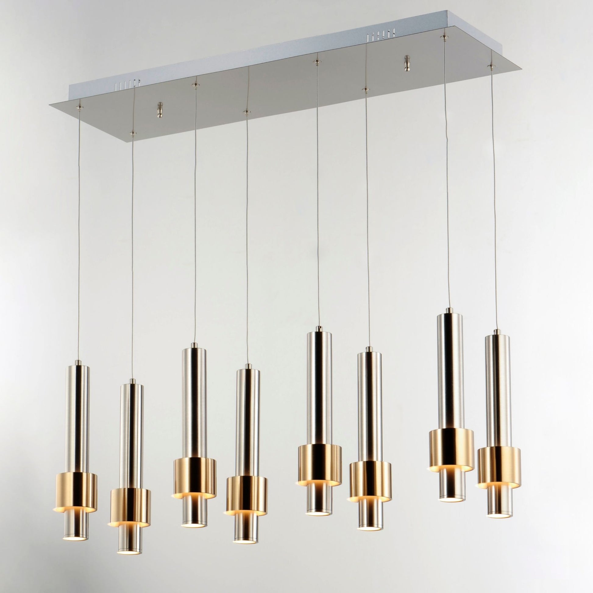 ET2 Lighting - Reveal 32" 8-Light Linear LED Pendant, Satin Nickel & Satin Brass Finish | Bees Lighting