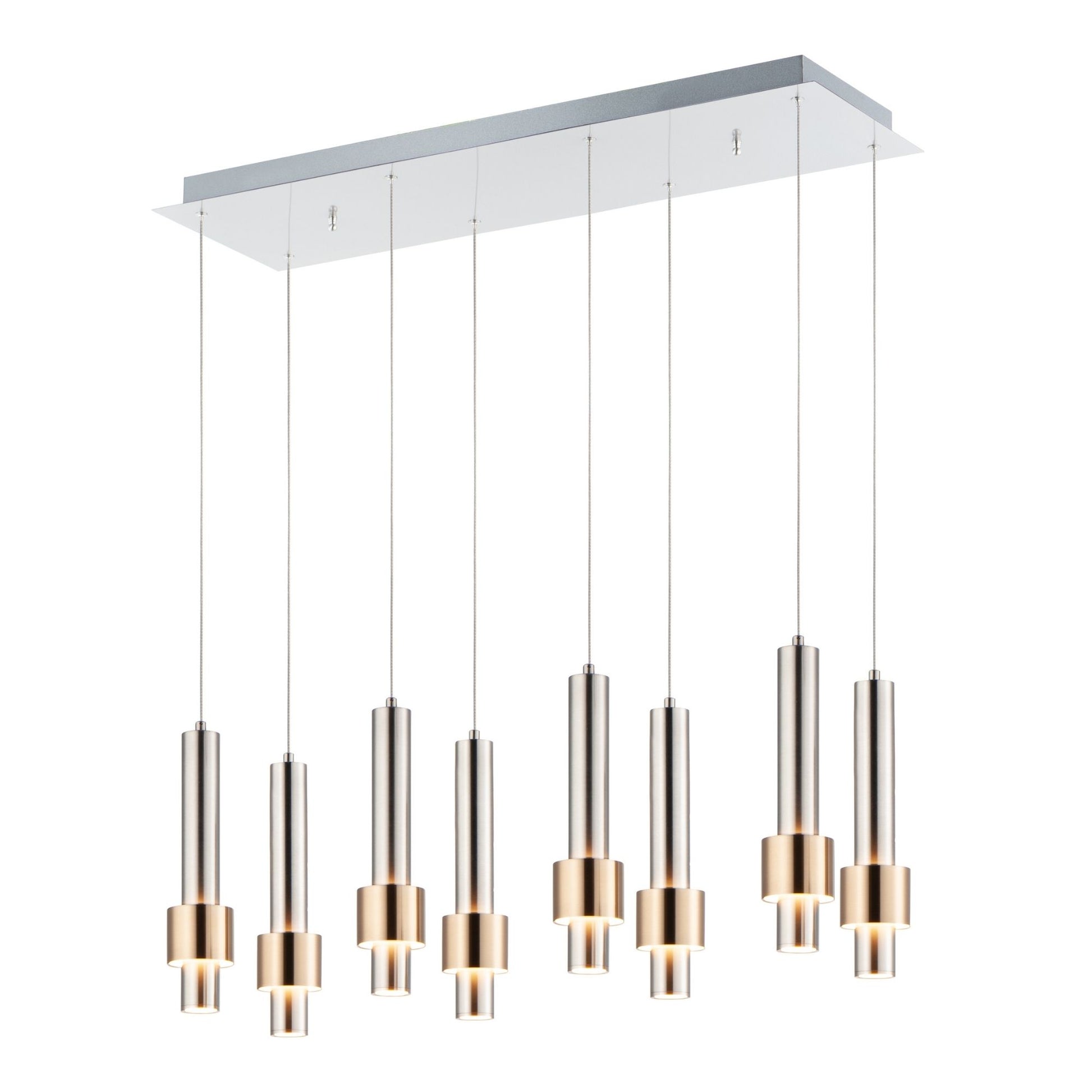 ET2 Lighting - Reveal 32" 8-Light Linear LED Pendant, Satin Nickel & Satin Brass Finish | Bees Lighting