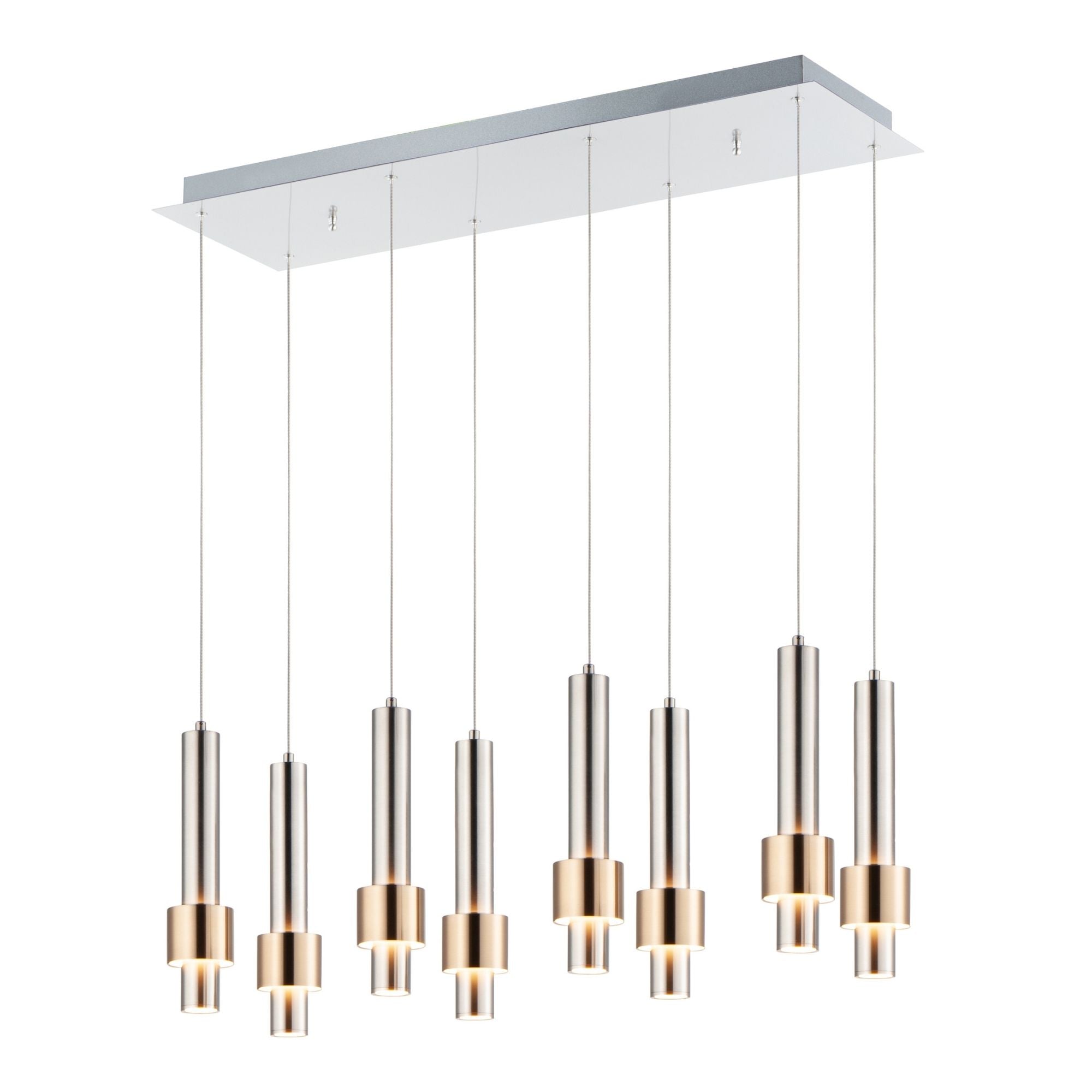 ET2 Lighting - Reveal 32" 8-Light Linear LED Pendant, Satin Nickel & Satin Brass Finish | Bees Lighting