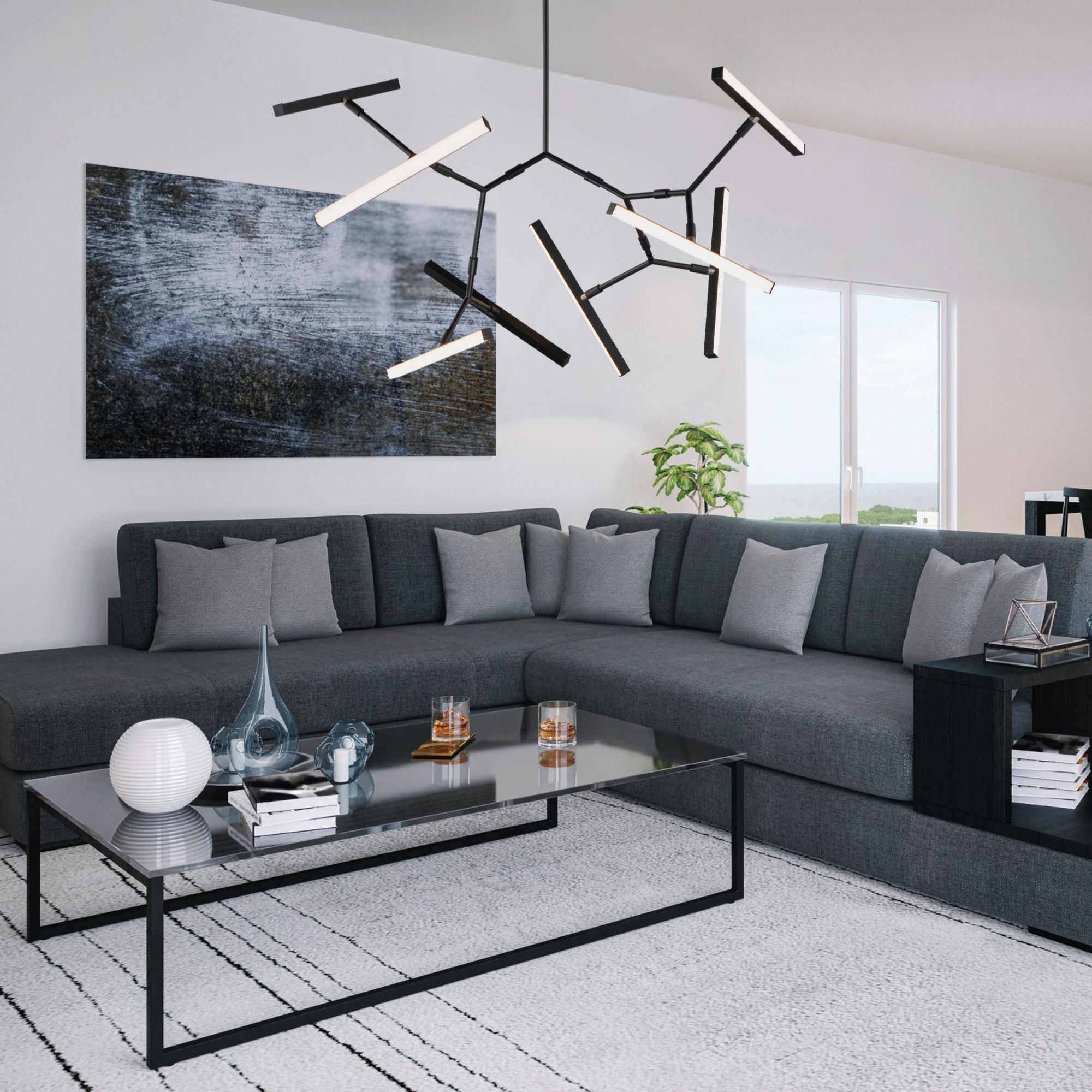 Robotica 38" 8-Light LED Pendant, Black Finish