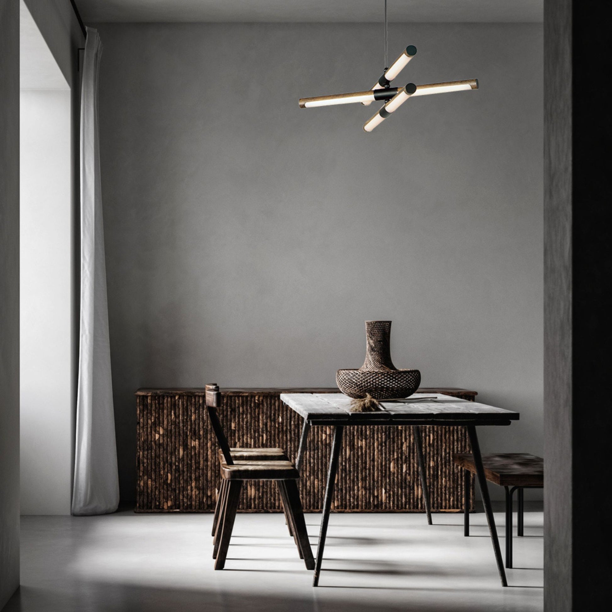 ET2 Lighting - Rollo 28" LED Pendant, Antique Pecan & Black Finish | Bees Lighting