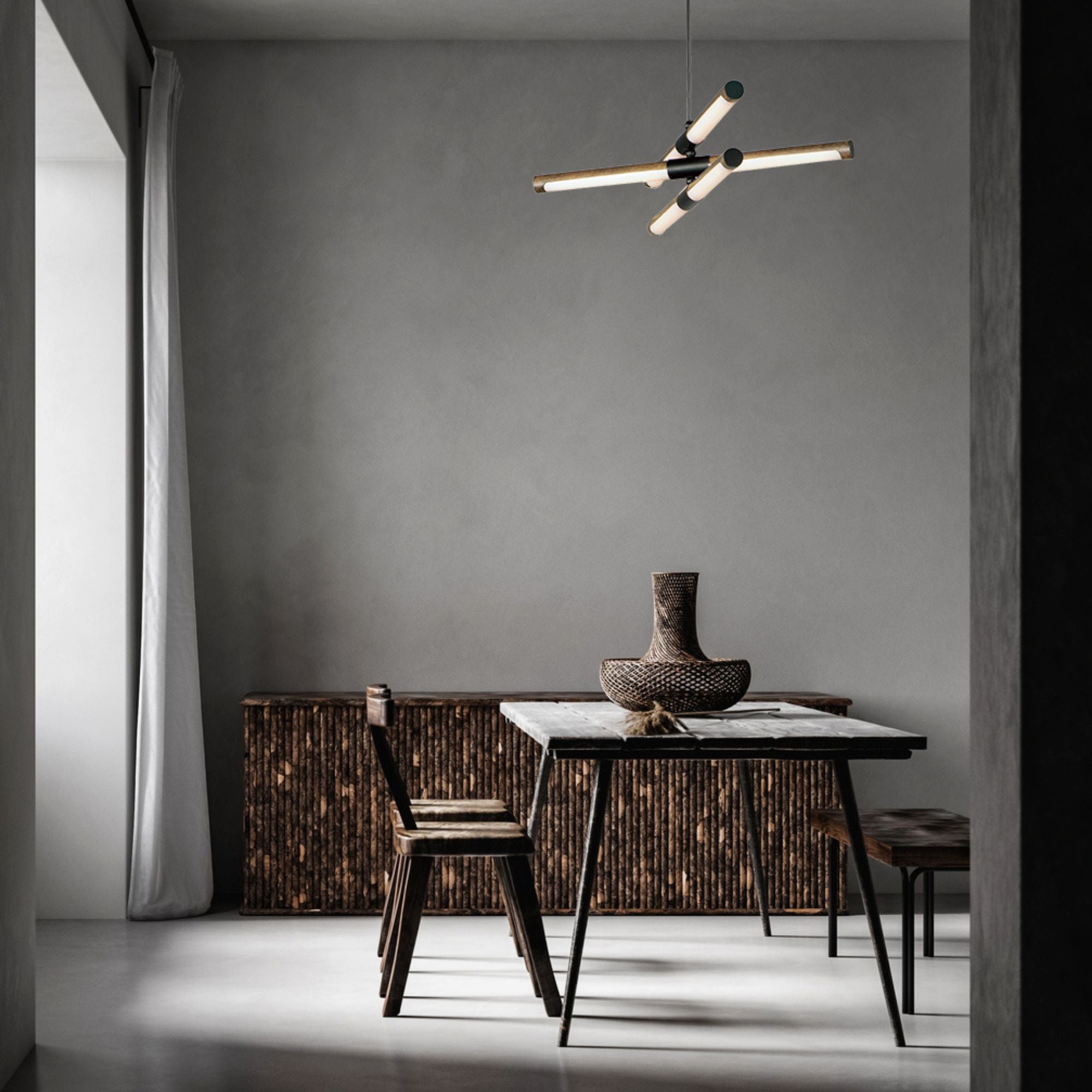 Rollo 28" LED Pendant, Antique Pecan & Black Finish