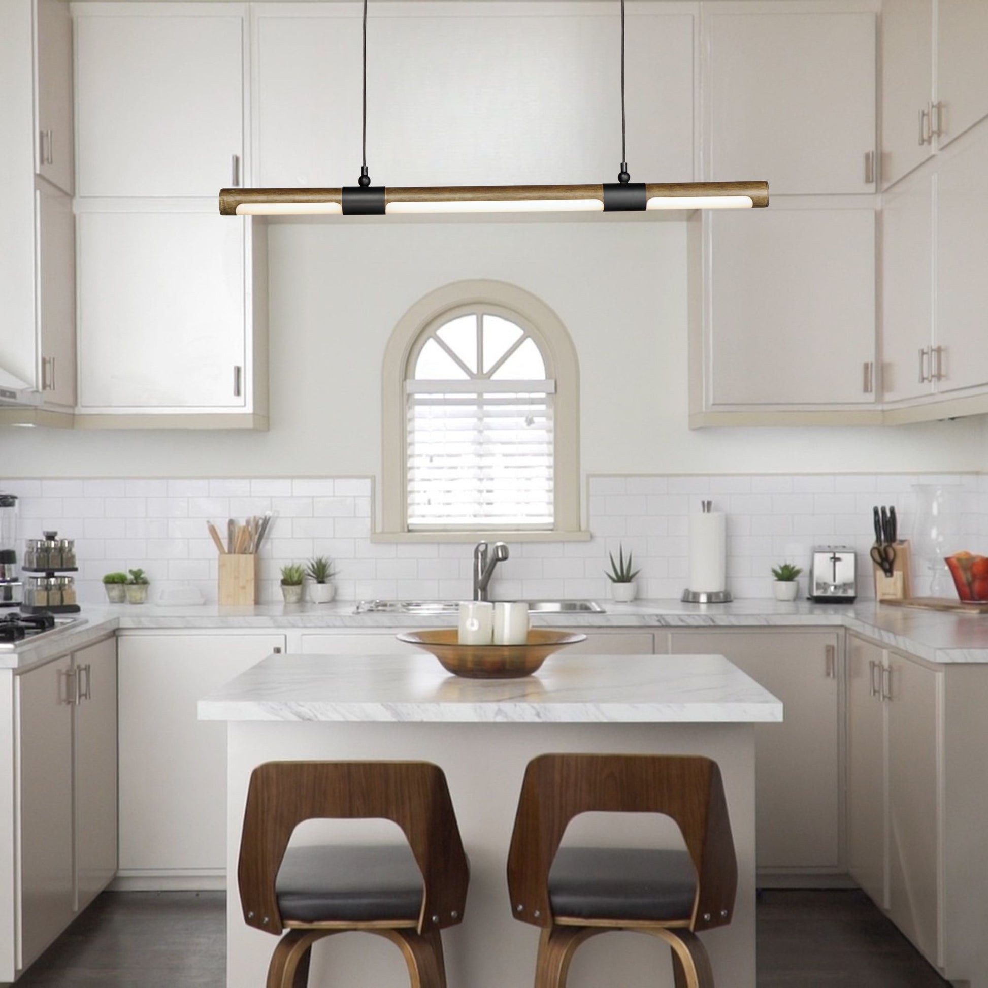 ET2 Lighting - Rollo 40" Linear LED Pendant, Antique Pecan & Black Finish | Bees Lighting