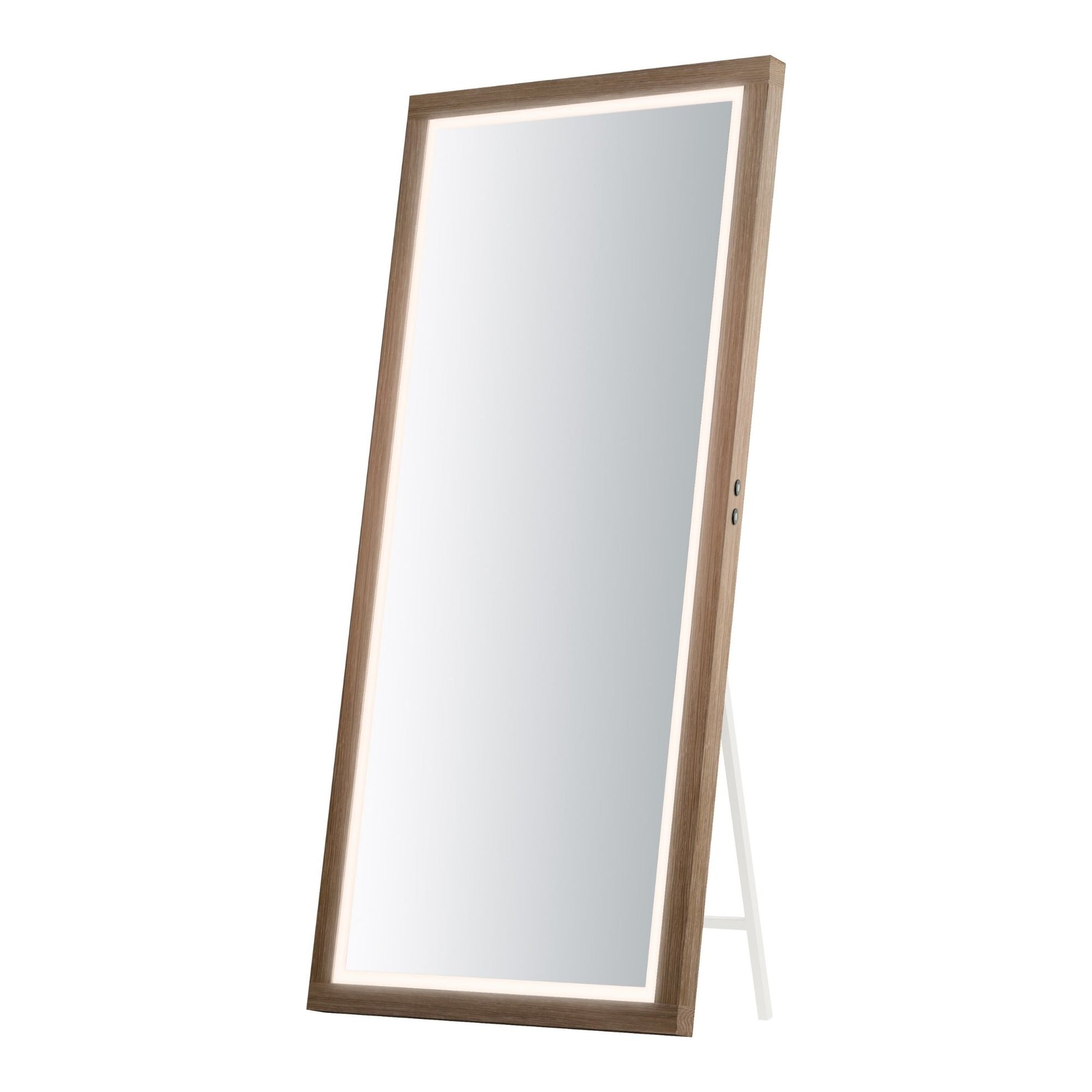 ET2 Lighting - Sawyer 68" x 32" Oak Framed LED Mirror with Kick Stand | Bees Lighting