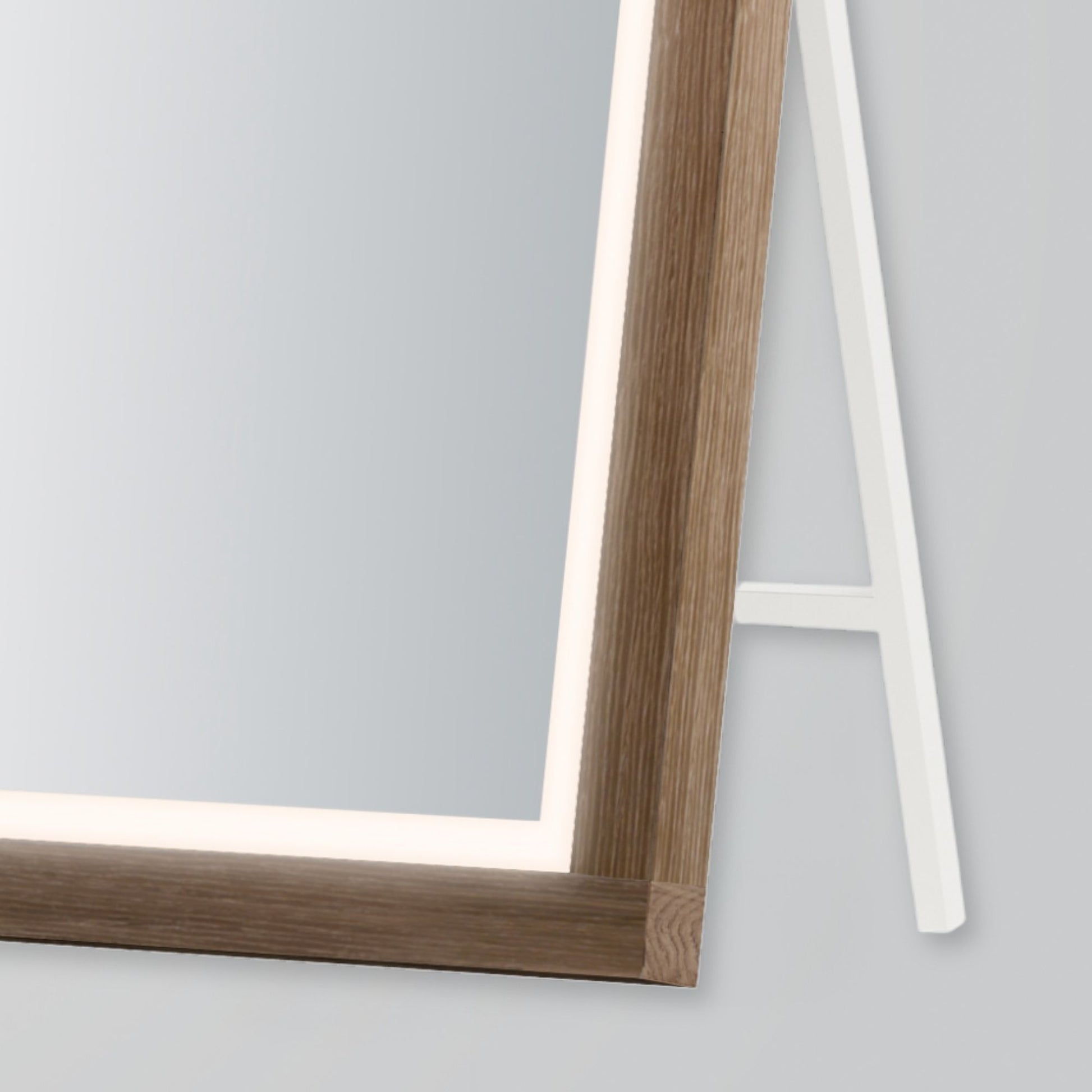 ET2 Lighting - Sawyer 68" x 32" Oak Framed LED Mirror with Kick Stand | Bees Lighting