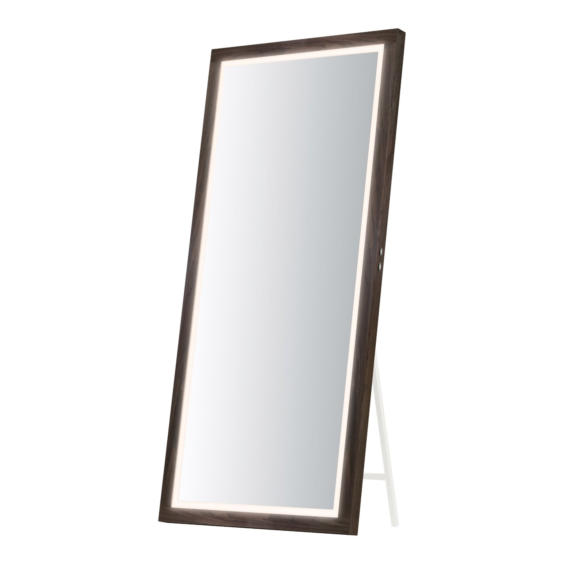 ET2 Lighting - Sawyer 68" x 32" Walnut Framed LED Mirror with Kick Stand | Bees Lighting