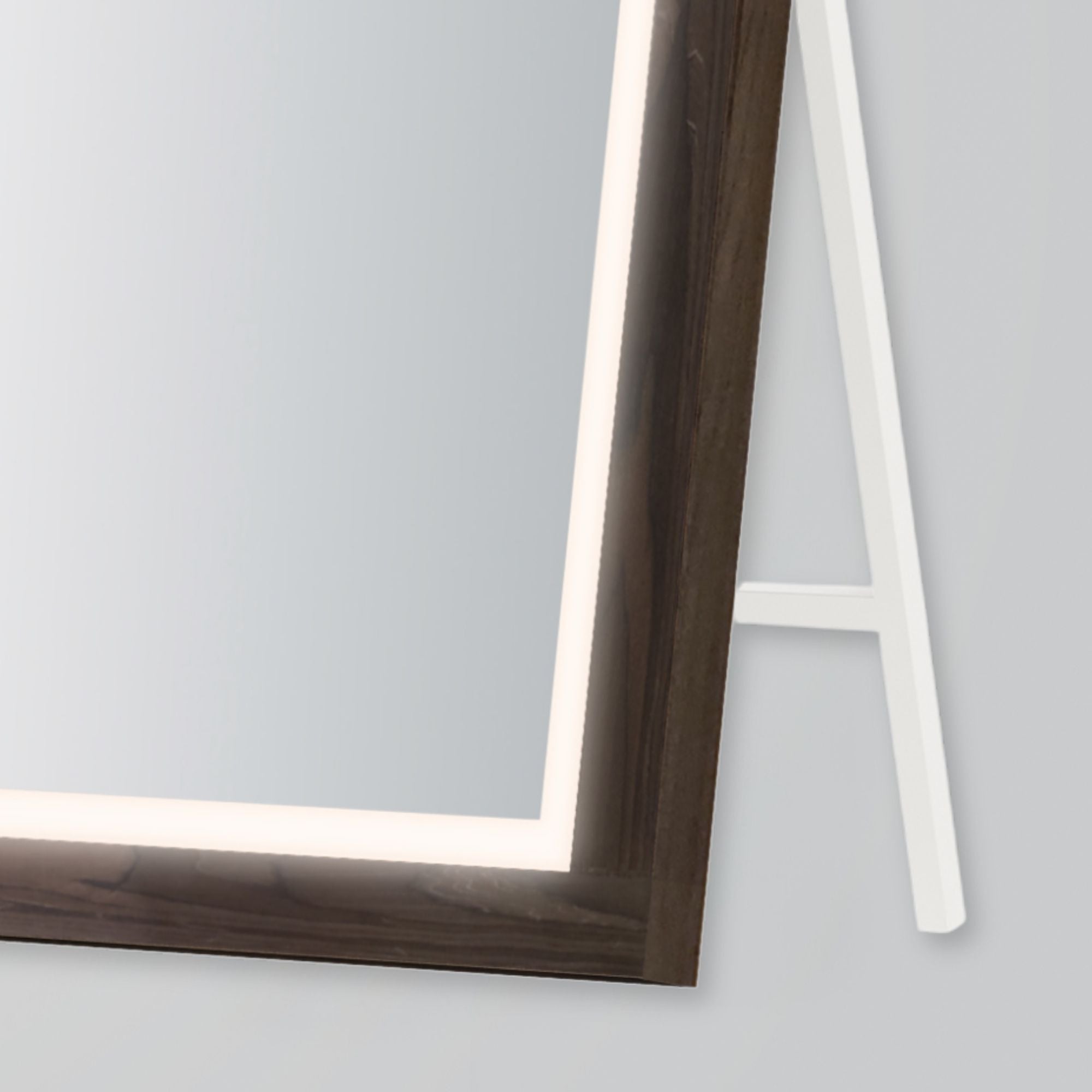 ET2 Lighting - Sawyer 68" x 32" Walnut Framed LED Mirror with Kick Stand | Bees Lighting