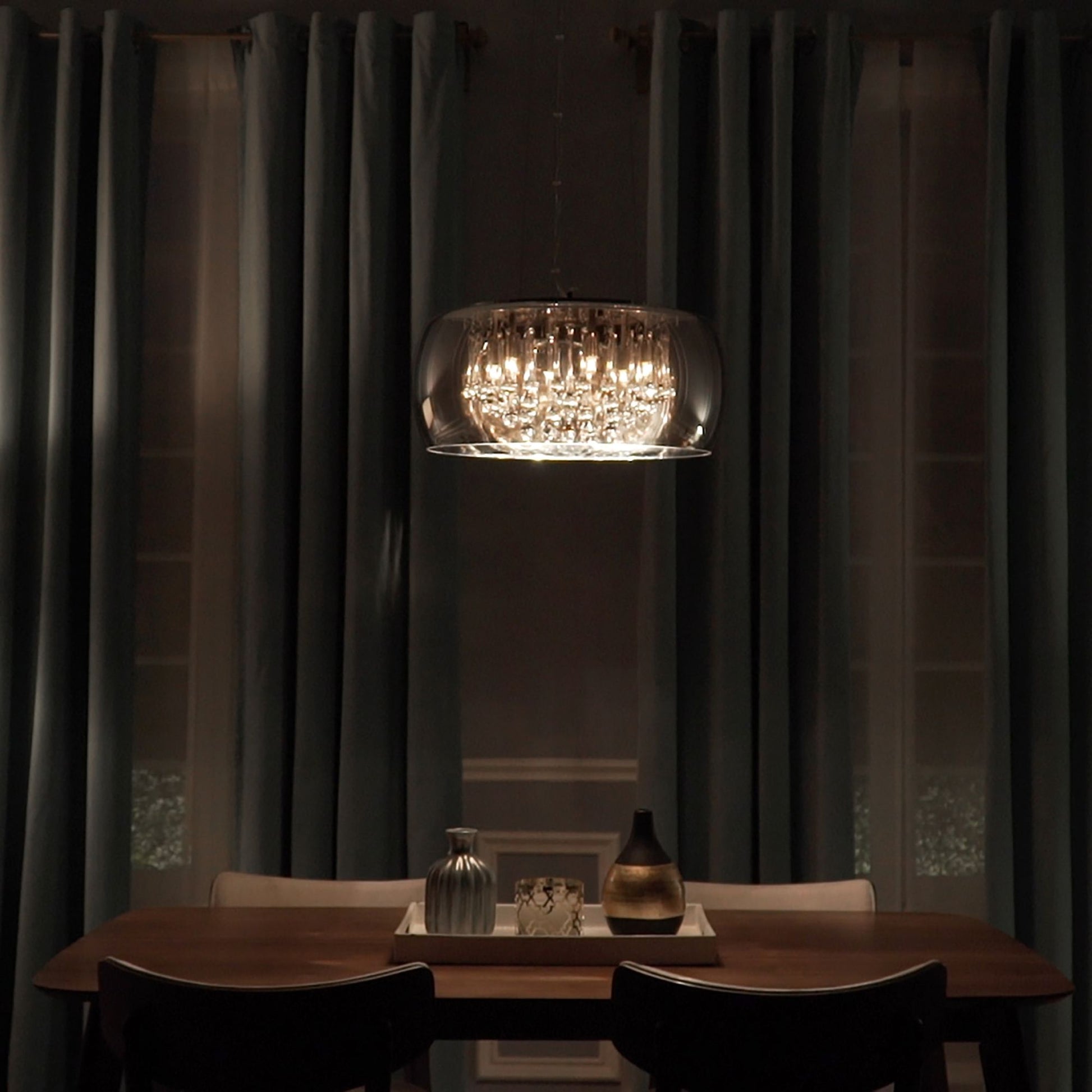 ET2 Lighting - Sense 20" 6-Light LED Pendant, Polished Chrome Finish with Crystal Drops | Bees Lighting