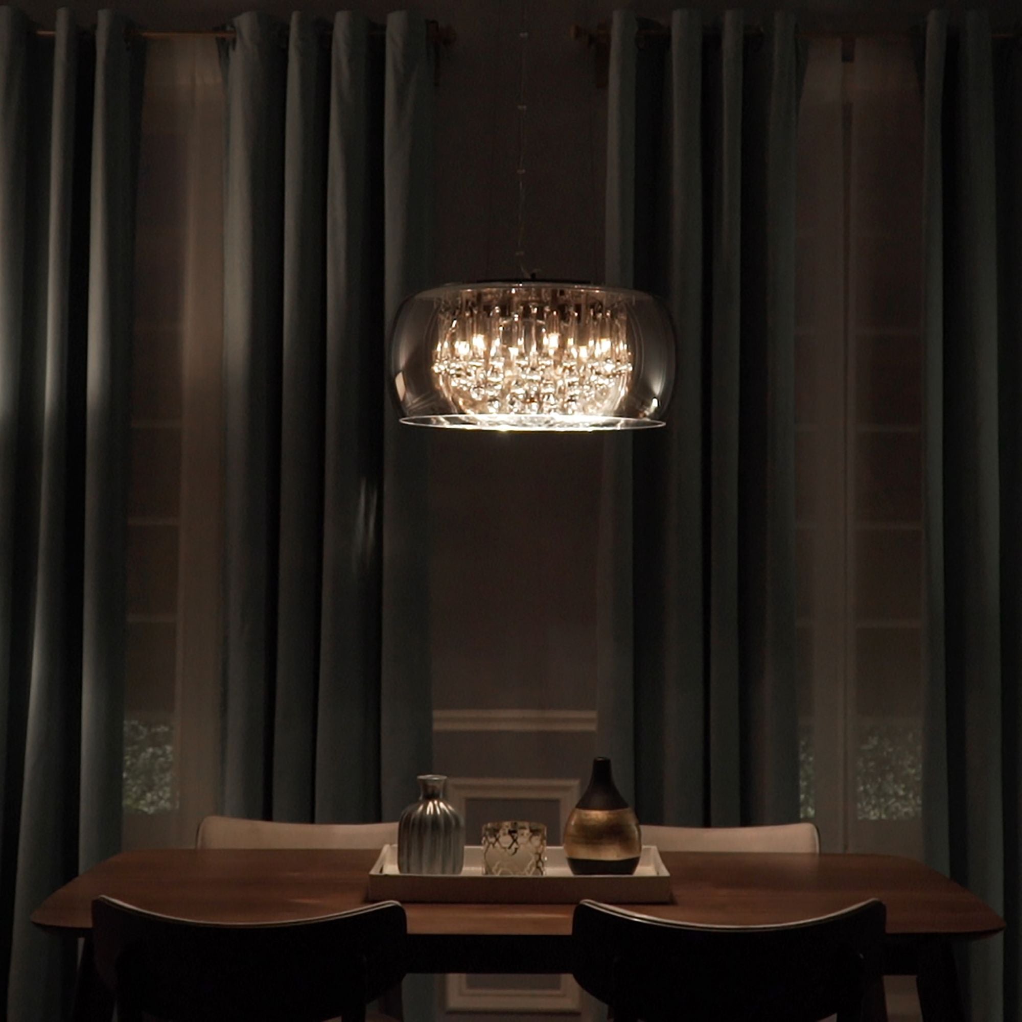 ET2 Lighting - Sense 20" 6-Light LED Pendant, Polished Chrome Finish with Crystal Drops | Bees Lighting