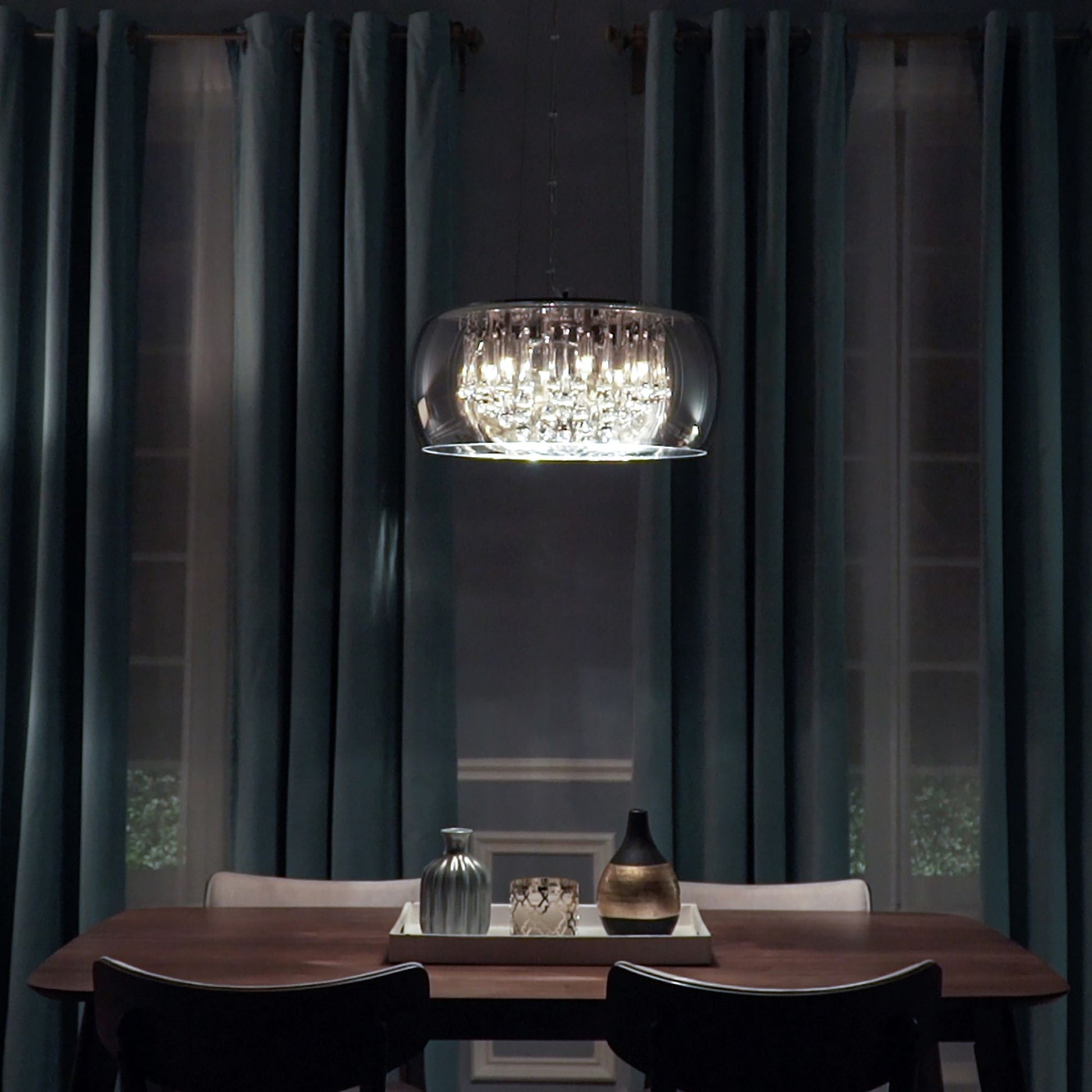 ET2 Lighting - Sense 20" 6-Light LED Pendant, Polished Chrome Finish with Crystal Drops | Bees Lighting