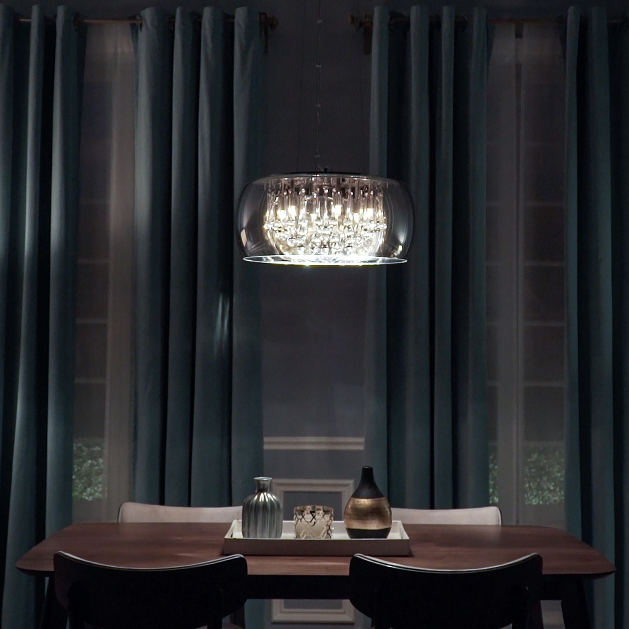 ET2 Lighting - Sense 20" 6-Light LED Pendant, Polished Chrome Finish with Crystal Drops | Bees Lighting