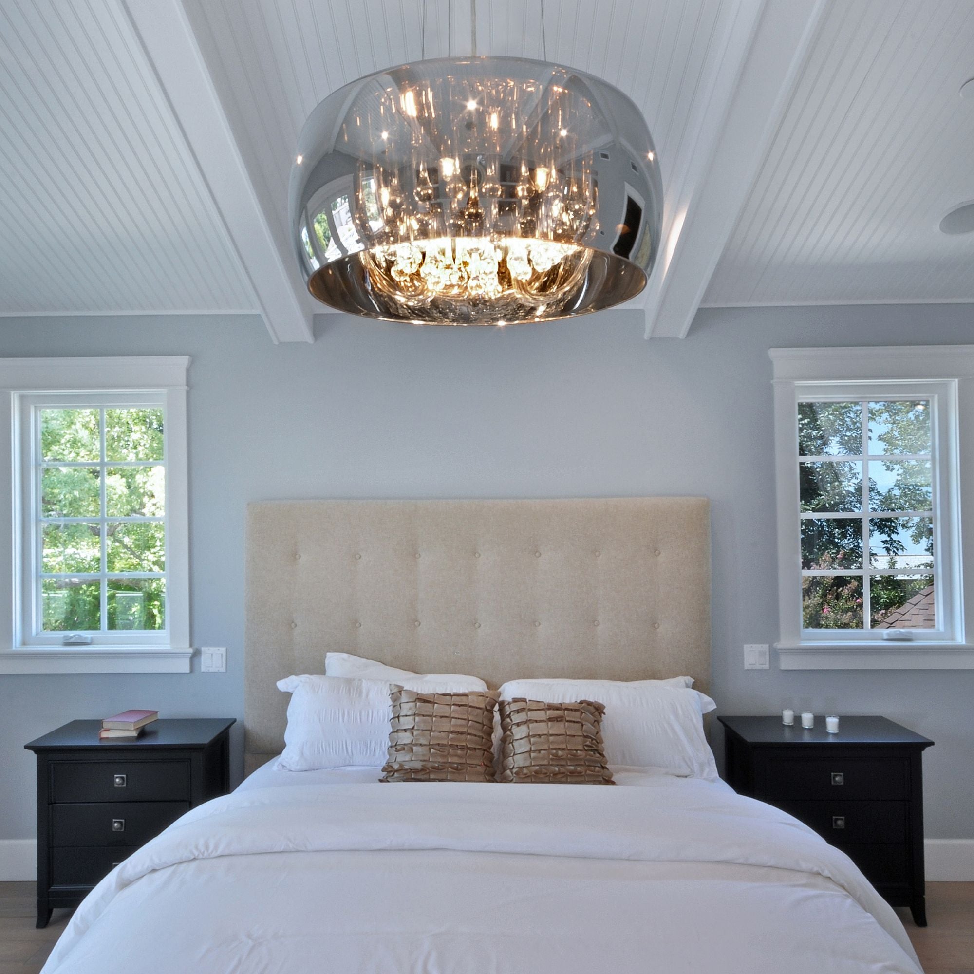 ET2 Lighting - Sense 20" 6-Light LED Pendant, Polished Chrome Finish with Crystal Drops | Bees Lighting