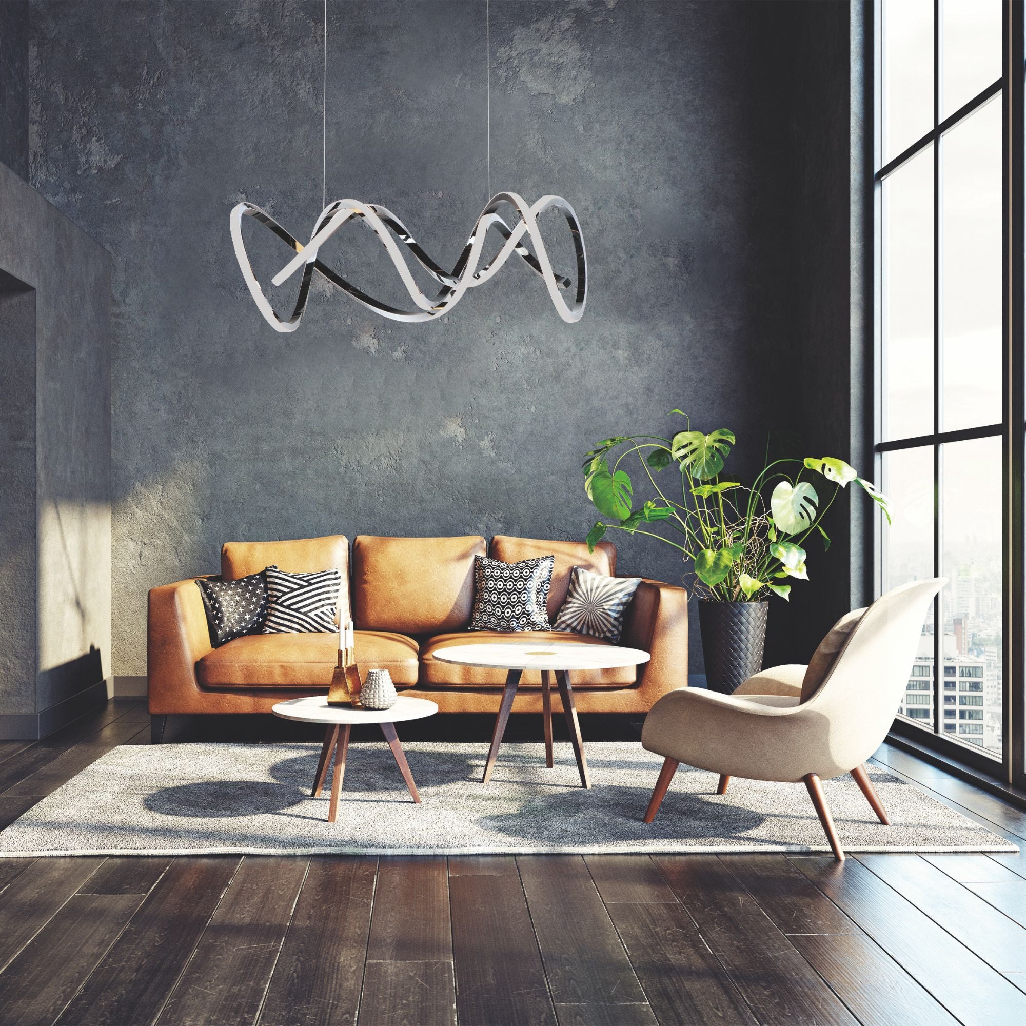 Signature 38" Linear LED Pendant, Black Chrome Finish