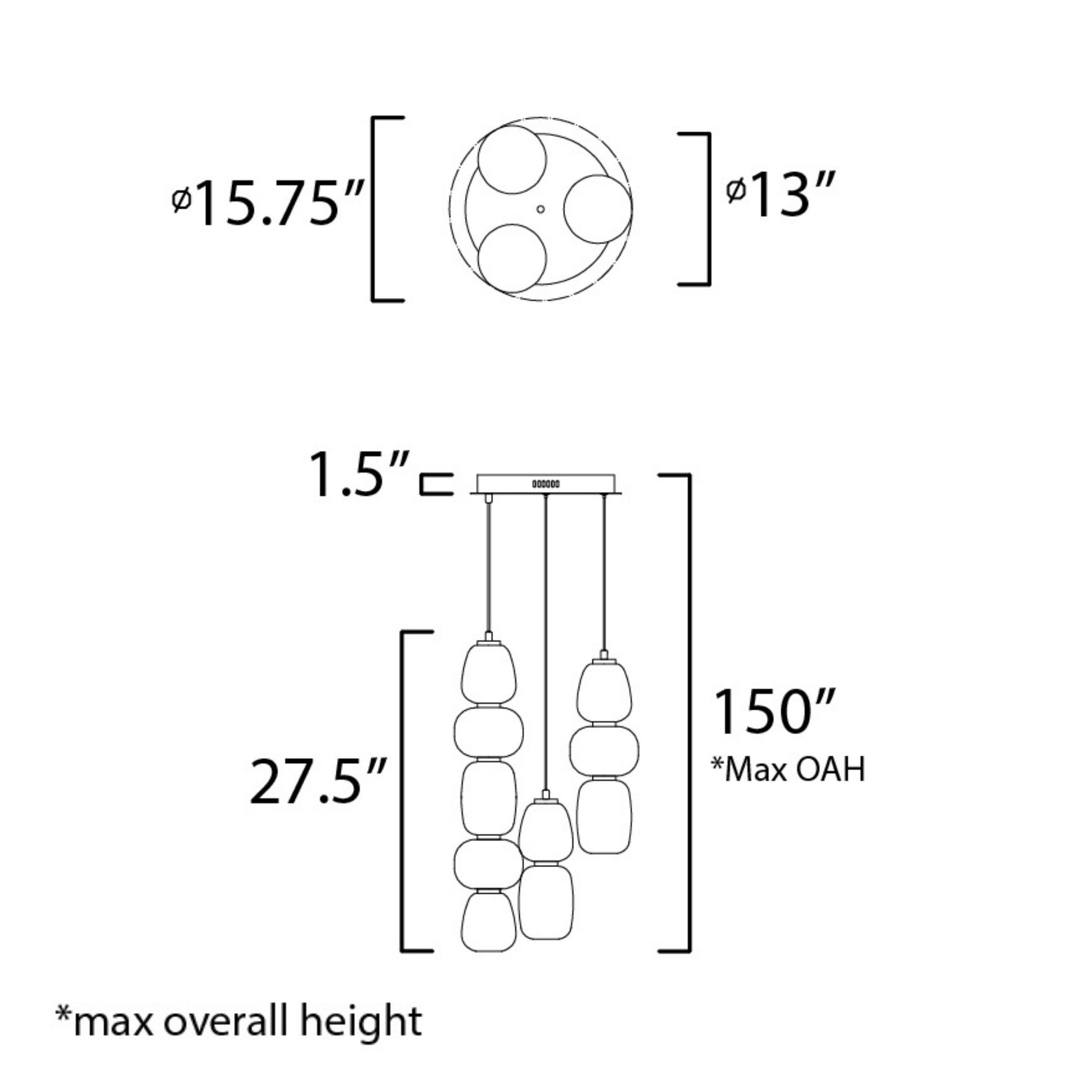 ET2 Lighting - Soji 28" 3-Light LED Pendant, Black & Gold Finish | Bees Lighting