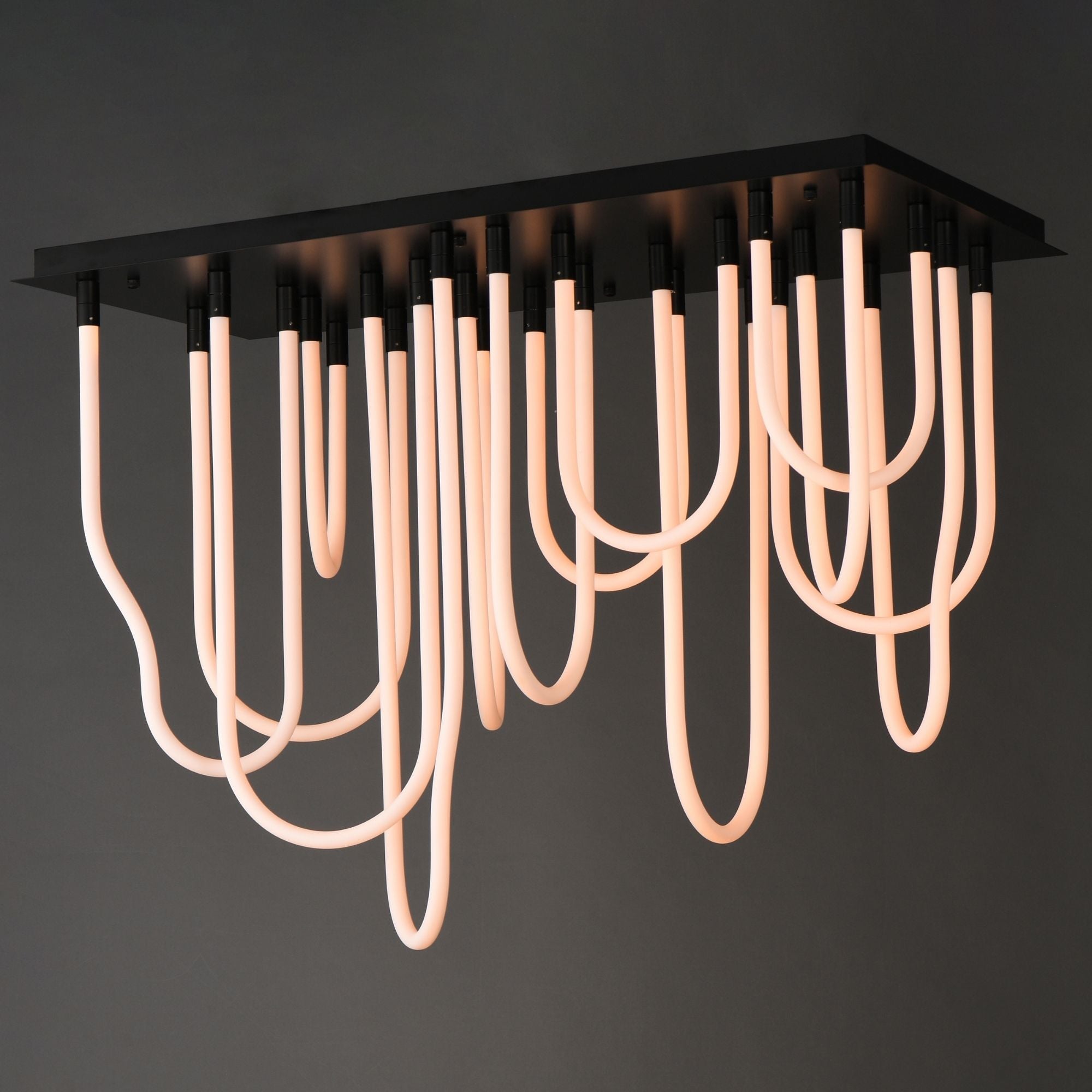 Soleil 42" 14-Light LED Flush Mount Chandelier, Black Finish