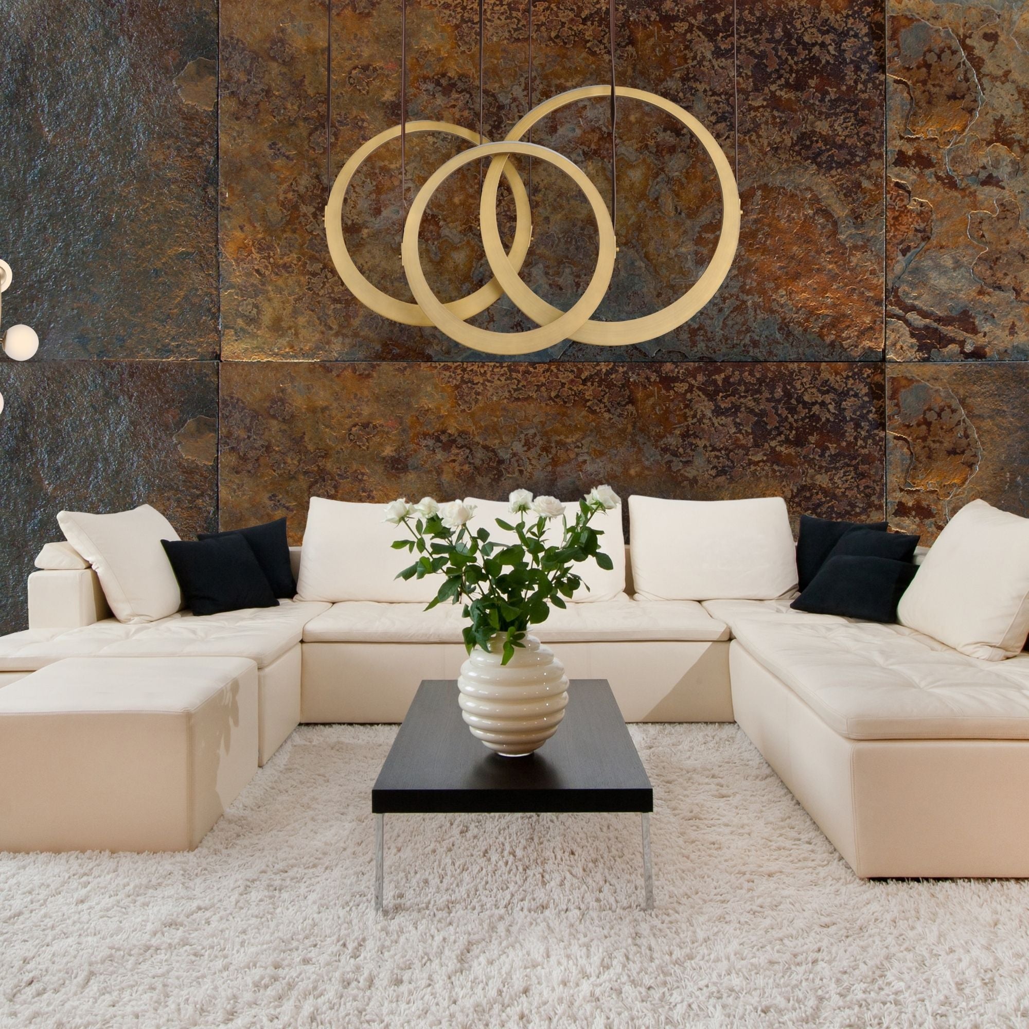 Tether 34" 3-Light Linear LED Pendant, Natural Aged Brass Finish