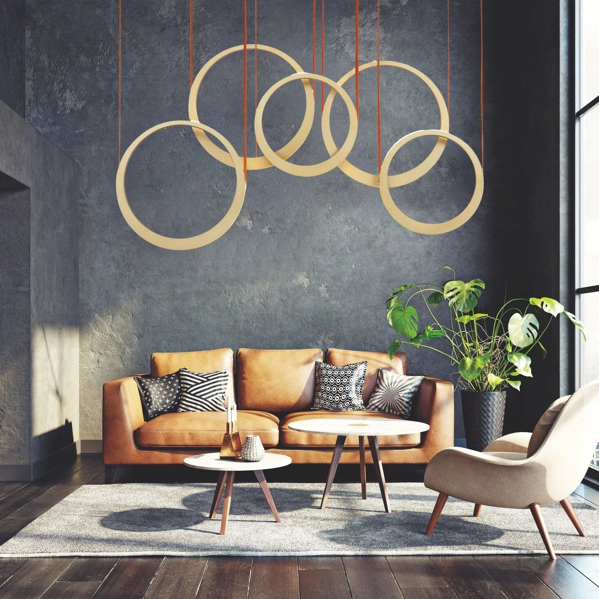 ET2 Lighting - Tether 59" 5-Light Linear LED Pendant, Natural Aged Brass Finish | Bees Lighting