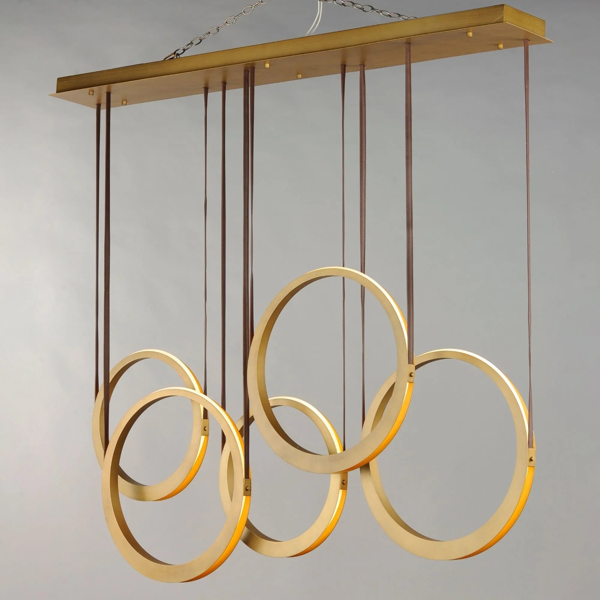 ET2 Lighting - Tether 59" 5-Light Linear LED Pendant, Natural Aged Brass Finish | Bees Lighting