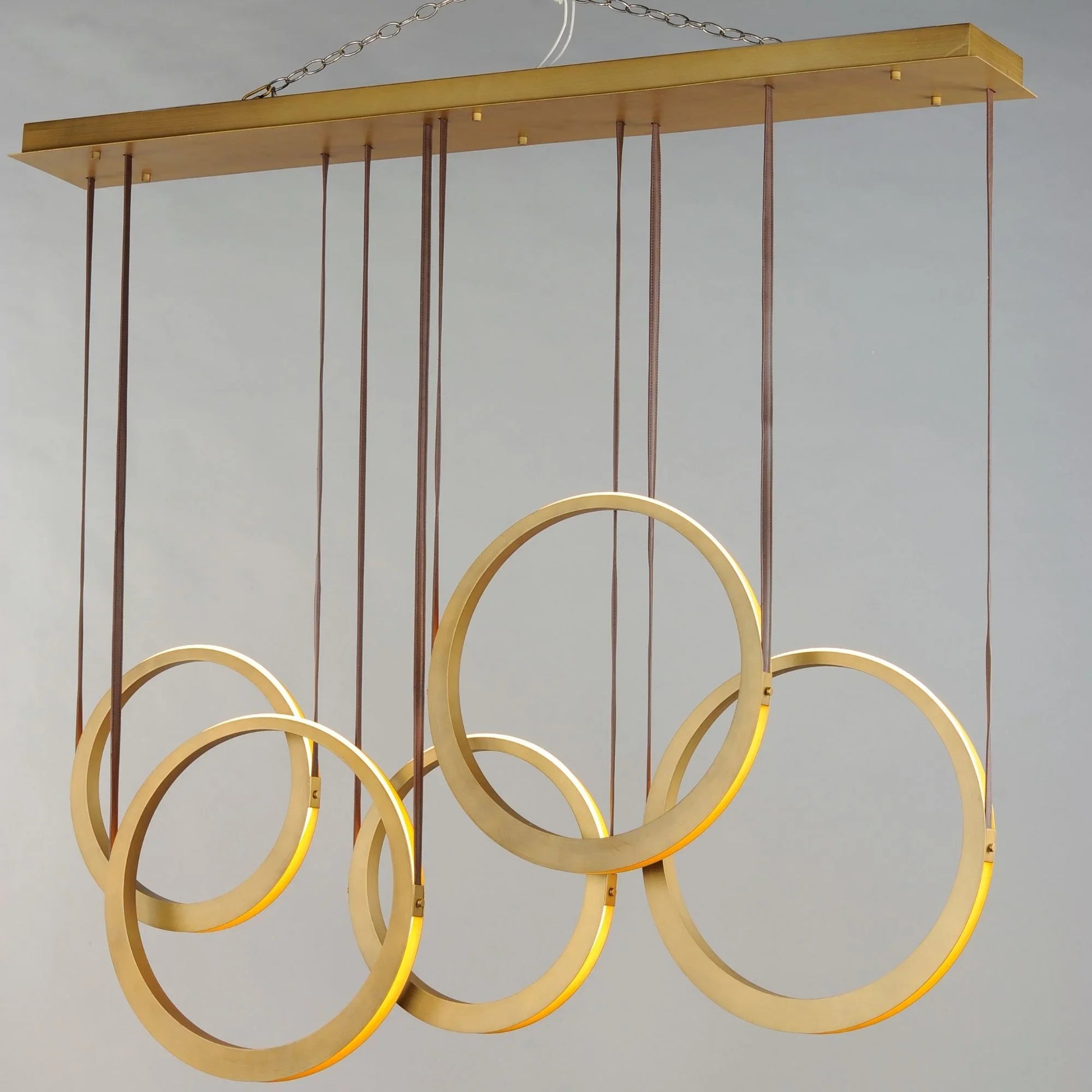 ET2 Lighting - Tether 59" 5-Light Linear LED Pendant, Natural Aged Brass Finish | Bees Lighting