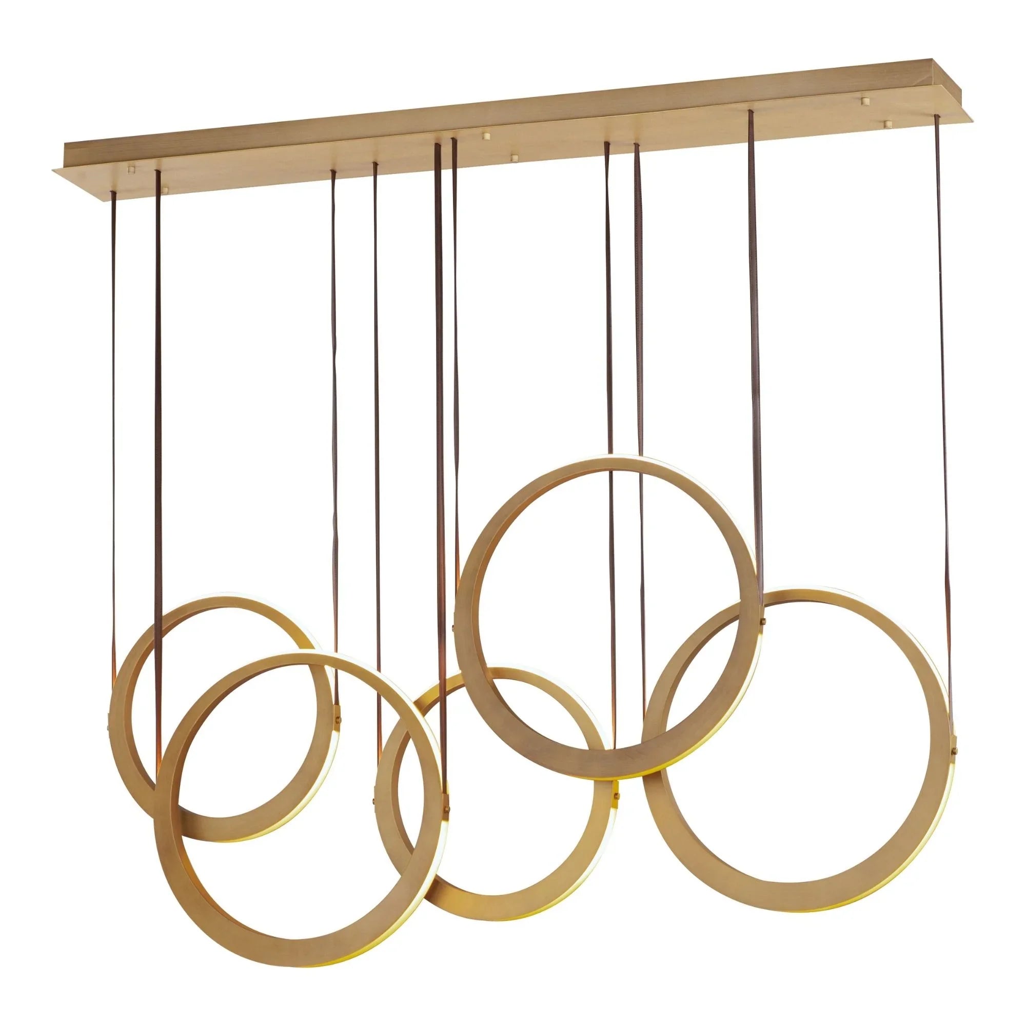 ET2 Lighting - Tether 59" 5-Light Linear LED Pendant, Natural Aged Brass Finish | Bees Lighting