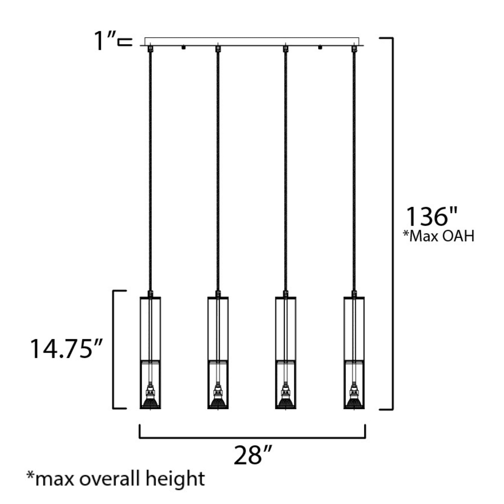 ET2 Lighting - Torch 28" 4-Light Linear LED Pendant, Satin Brass Finish | Bees Lighting
