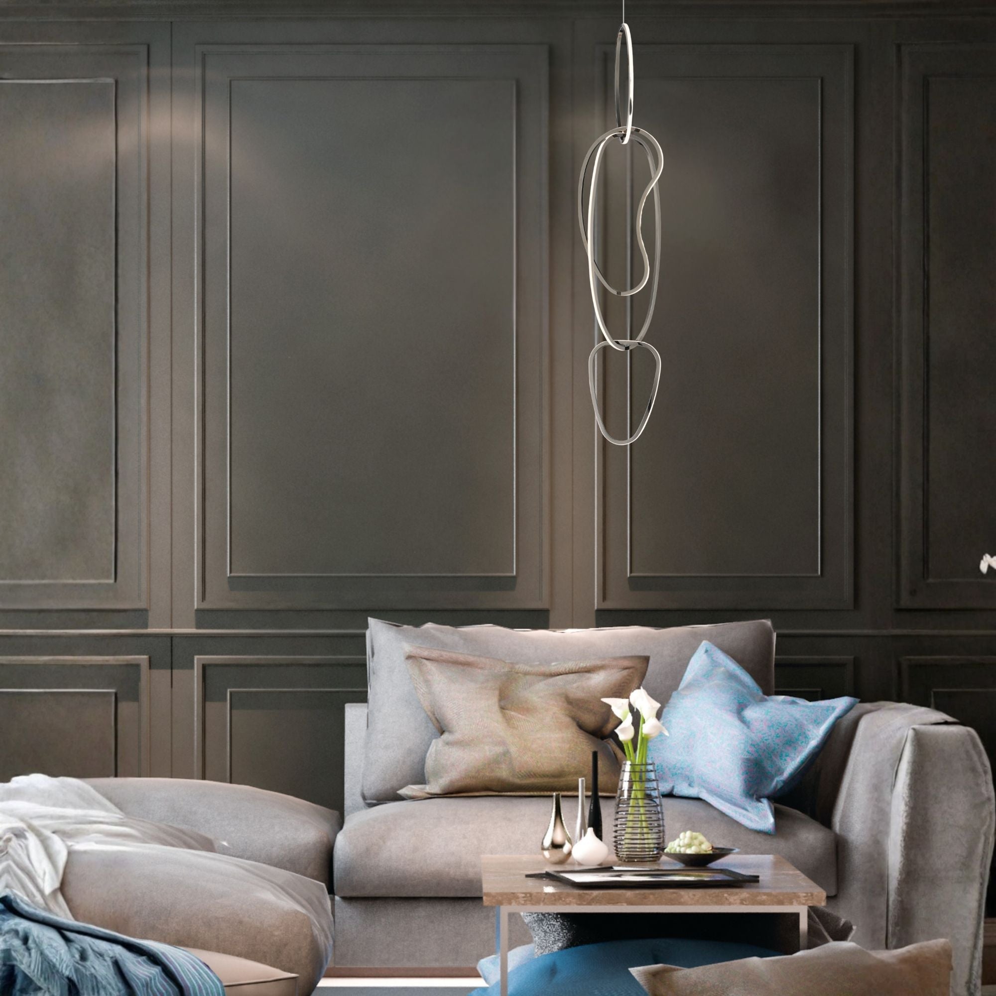 Unity 63" Vertical LED Pendant, Black Chrome Finish