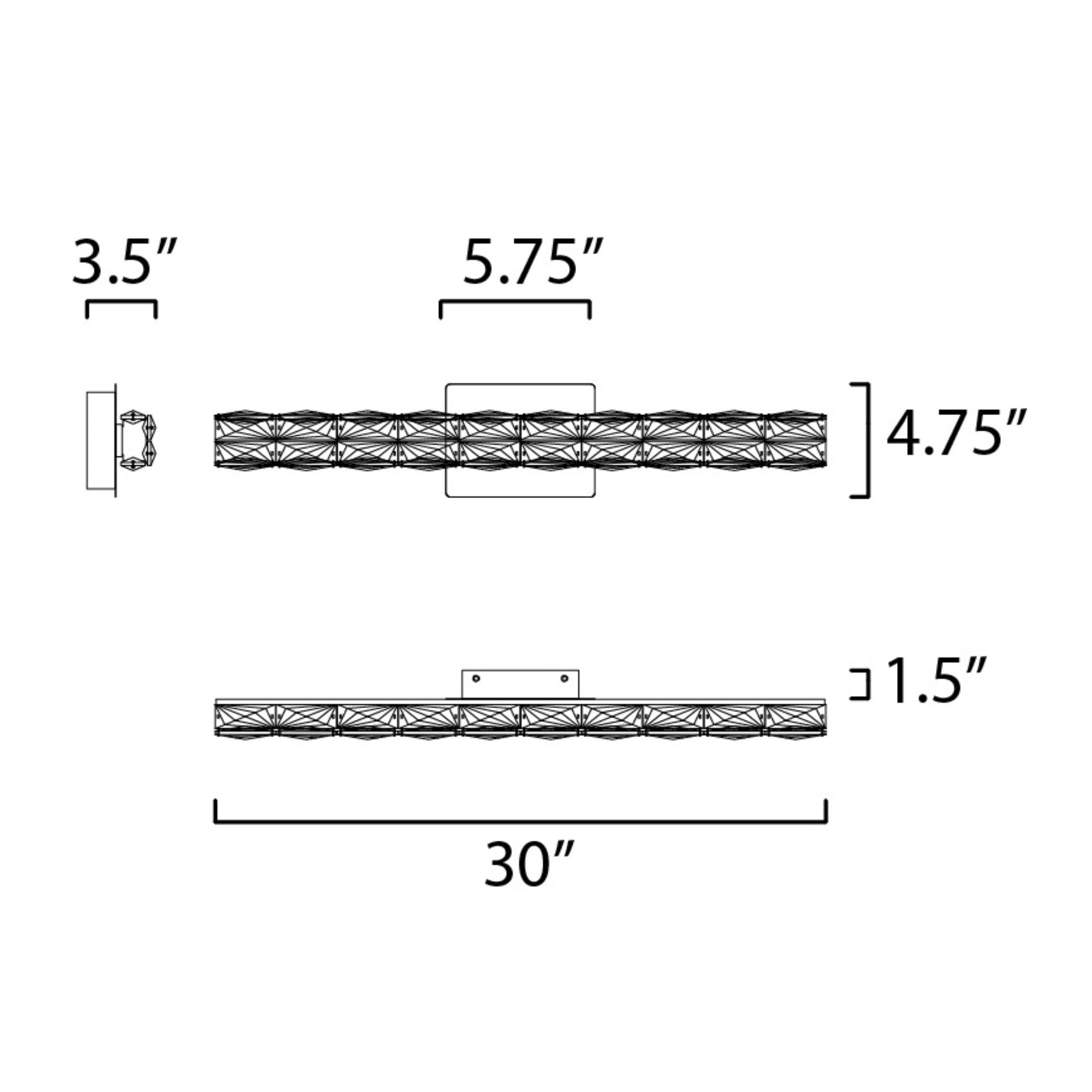 Zephyr 30" LED Bath Vanity, Polished Chrome Finish with Rectangular Beveled Crystals