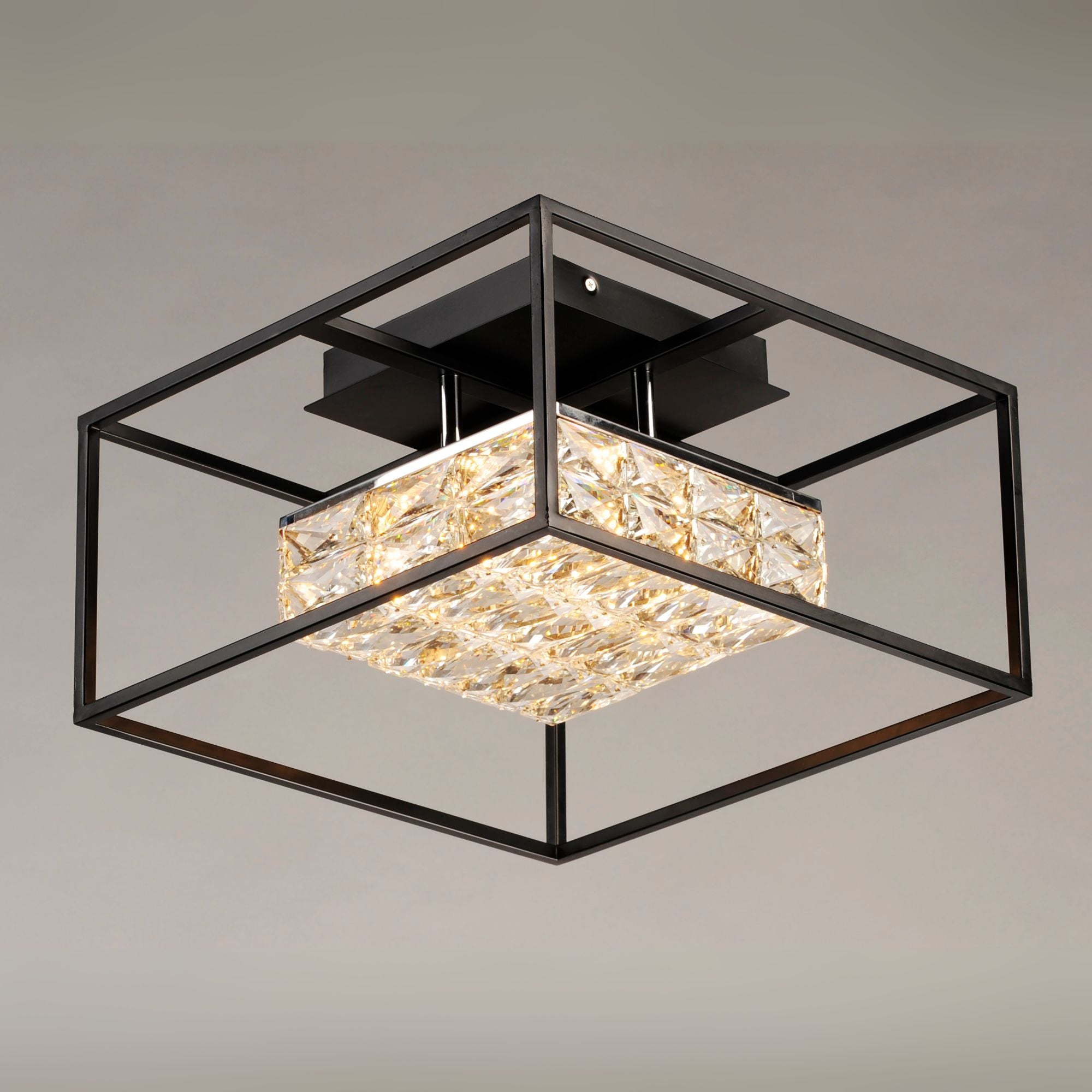 Zephyr 16" LED Flush Mount, Black Finish with Rectangular Beveled Crystals