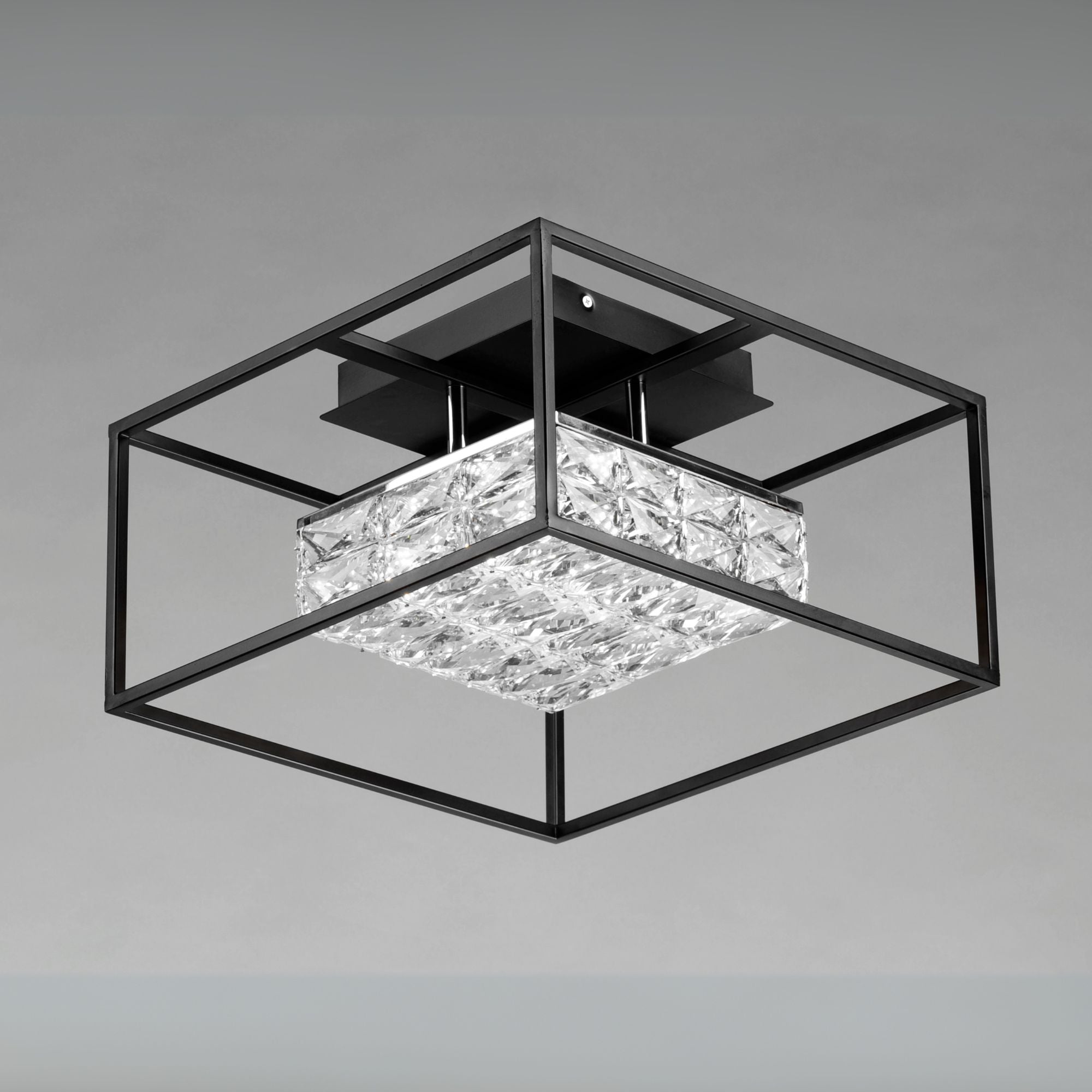 Zephyr 16" LED Flush Mount, Black Finish with Rectangular Beveled Crystals