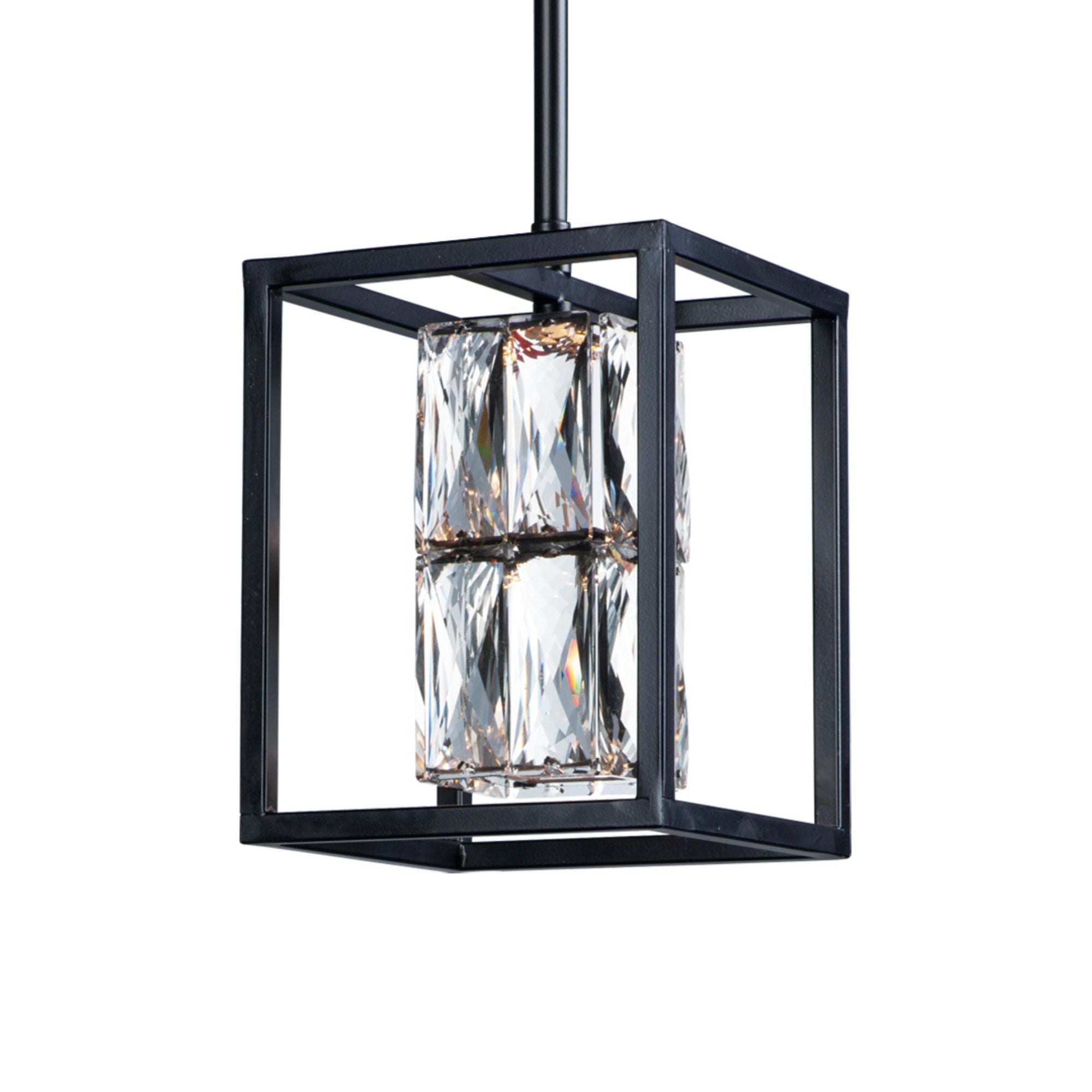Zephyr 8" LED Mini Pendant, Black Finish with Rectangular Beveled Crystals