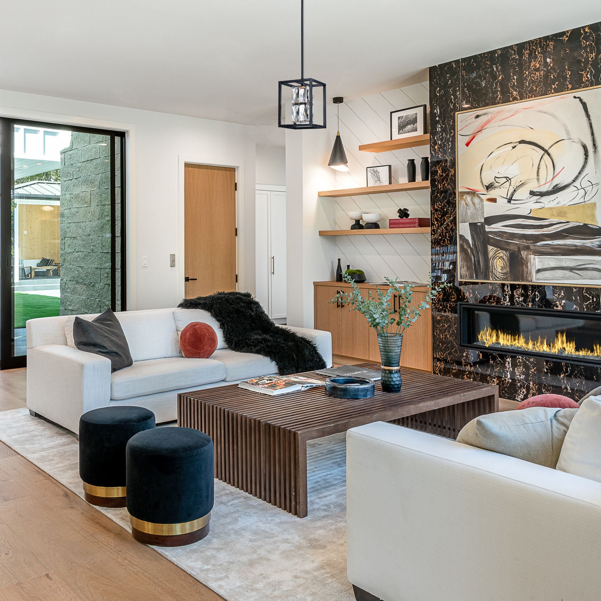 Zephyr 8" LED Mini Pendant, Black Finish with Rectangular Beveled Crystals