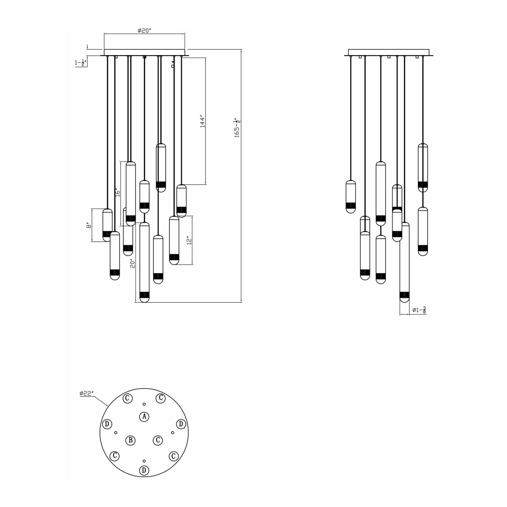Eurofase Cambre 22 in. 10-Light Chandelier, Matte Black