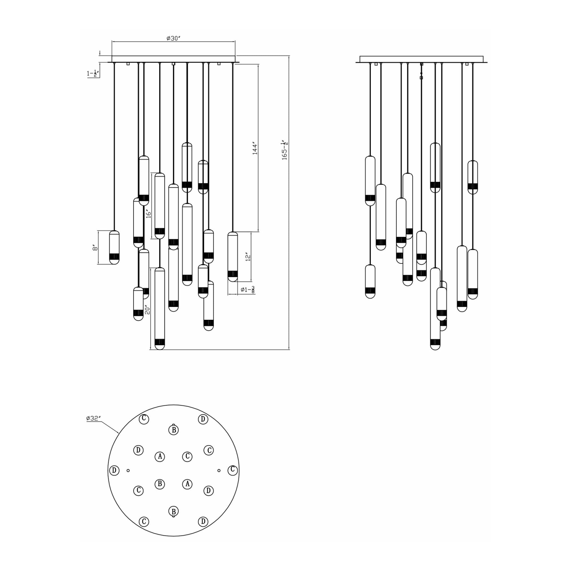 Eurofase Cambre 32 in. 16-Light Chandelier, Matte Black