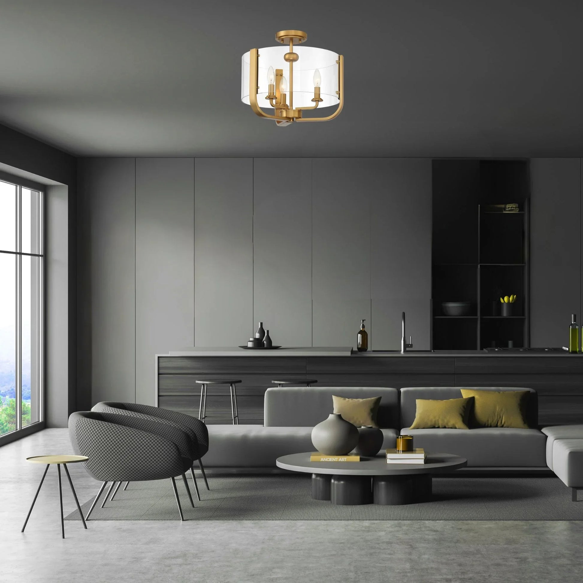 Eurofase Lighting - Campisi 3-Light 16" Semi-Flush Mount, Gold Finish | Bees Lighting