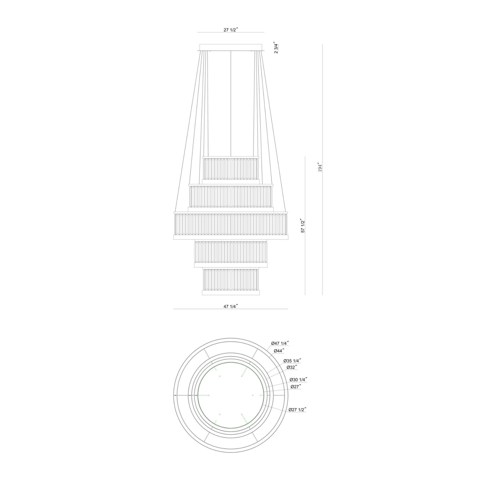 Eurofase Empra 57.5" 5-Light Chandelier, Matte Black with Contemporary Crystal