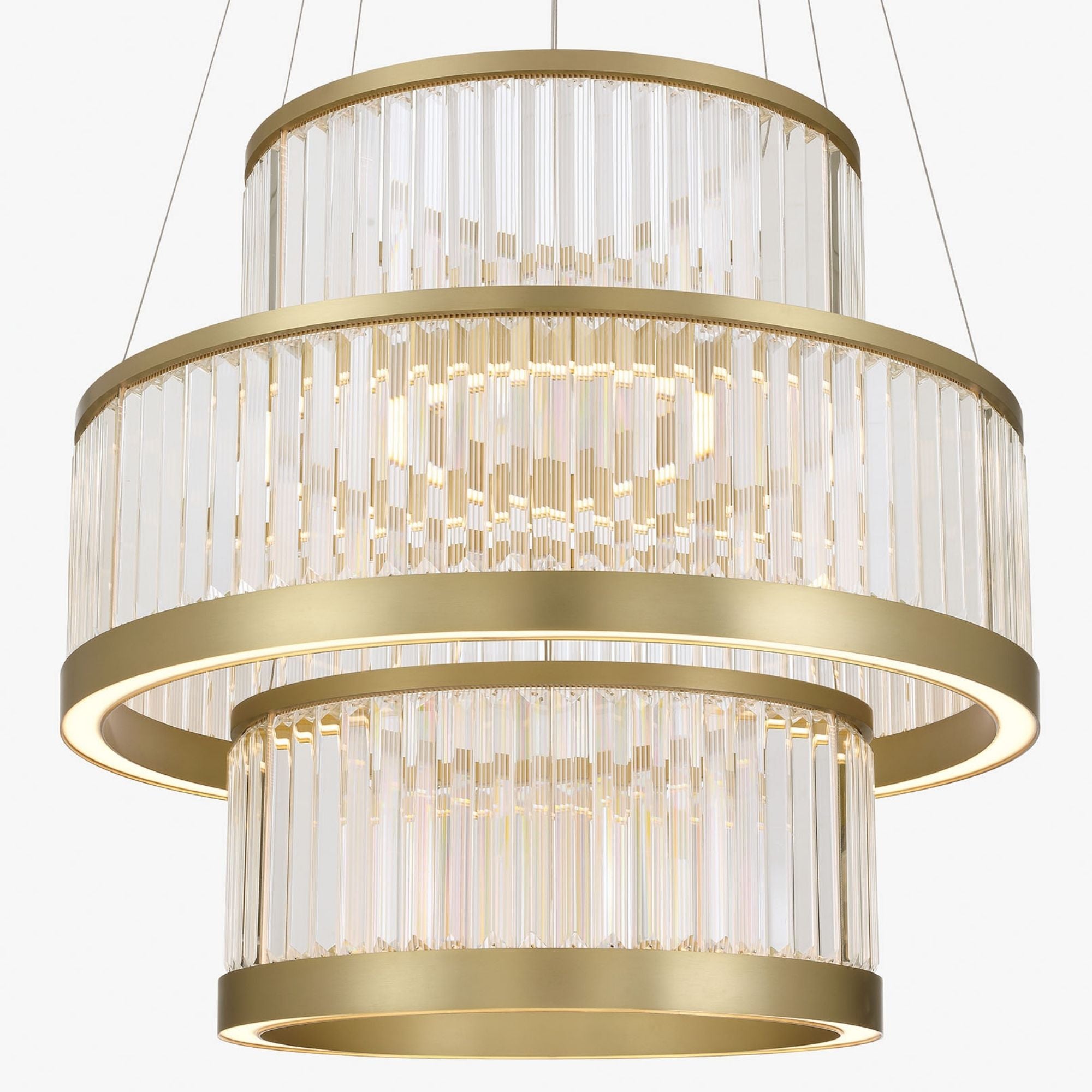 Eurofase Empra 35.2 in. 3-Light Chandelier, Gold with Contemporary Crystal