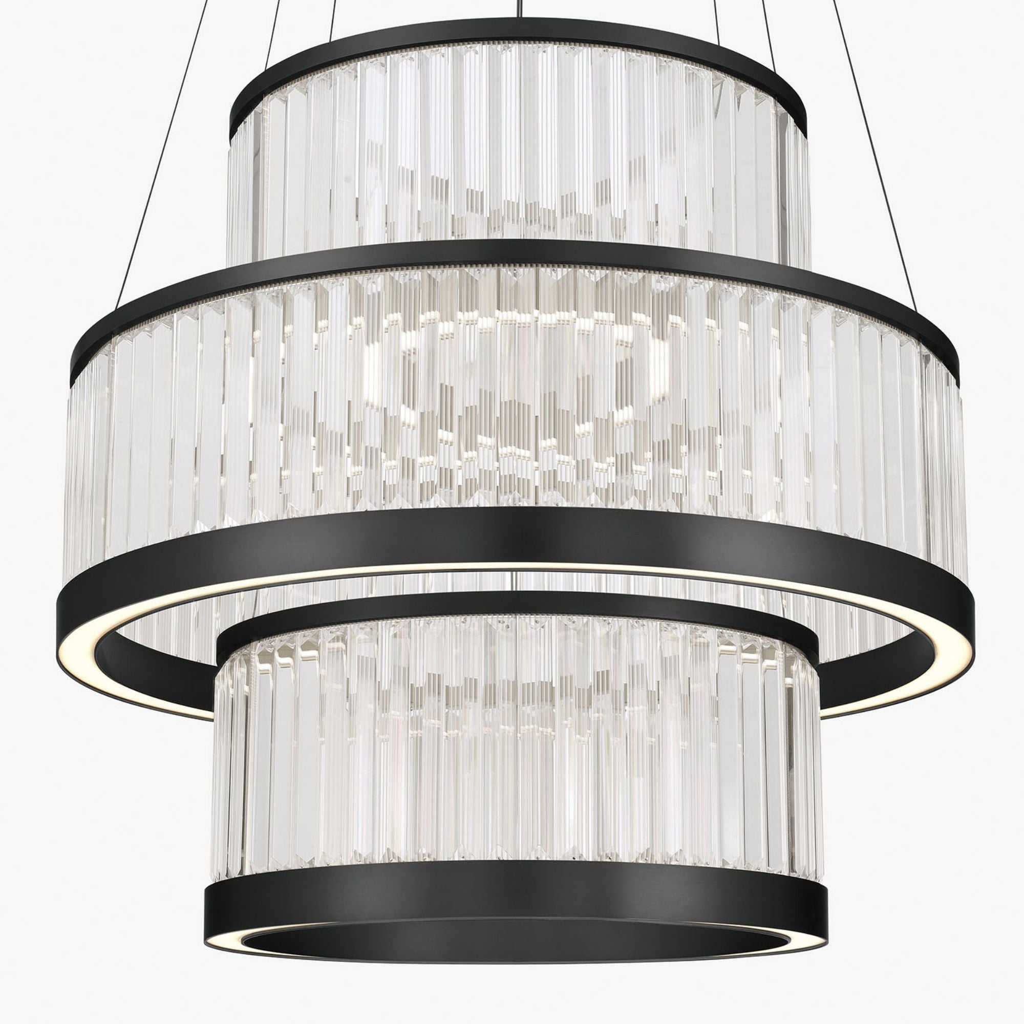 Eurofase Empra 35.2 in. 3-Light Chandelier, Matte Black with Contemporary Crystal