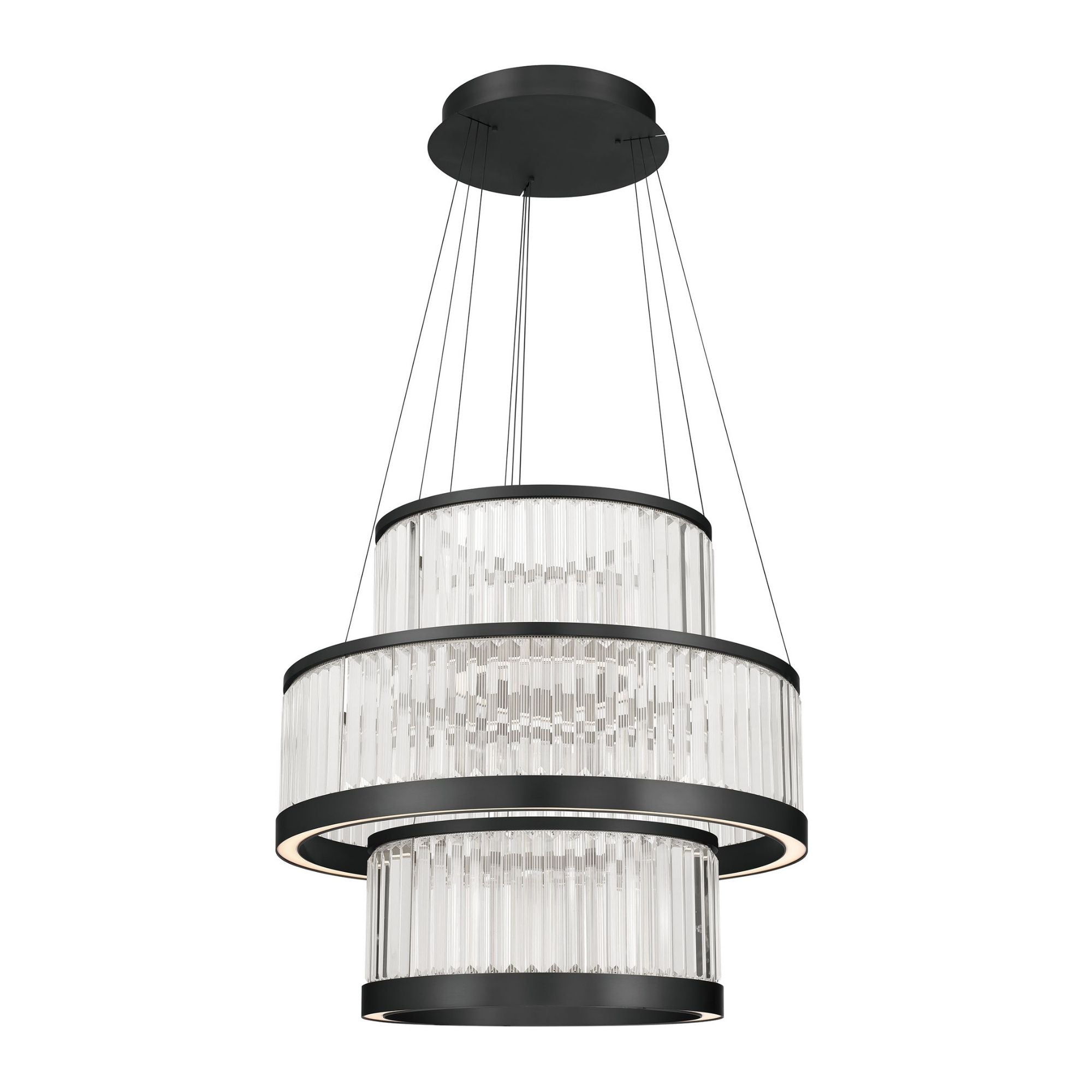 Eurofase Empra 35.2 in. 3-Light Chandelier, Matte Black with Contemporary Crystal