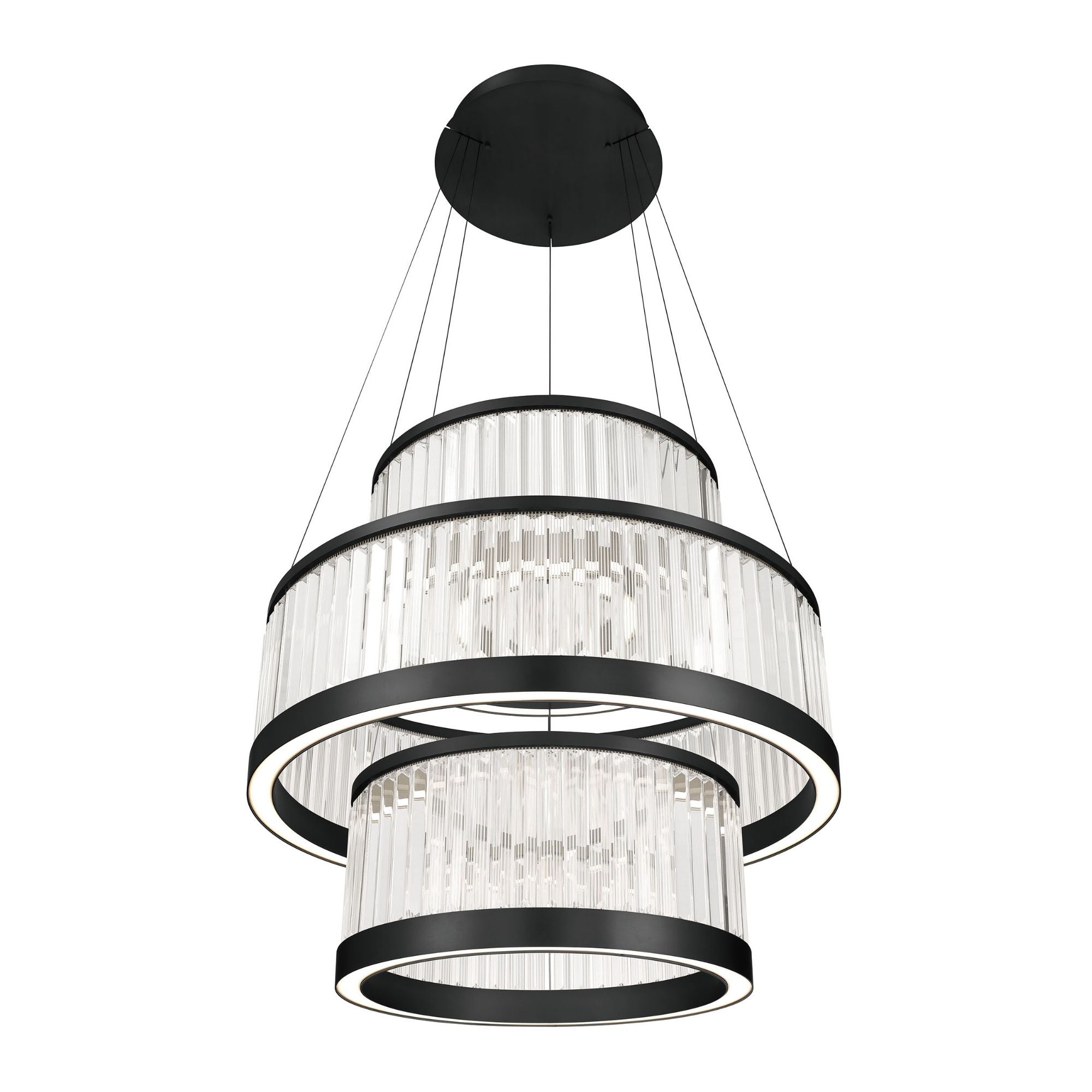 Eurofase Empra 35.2 in. 3-Light Chandelier, Matte Black with Contemporary Crystal