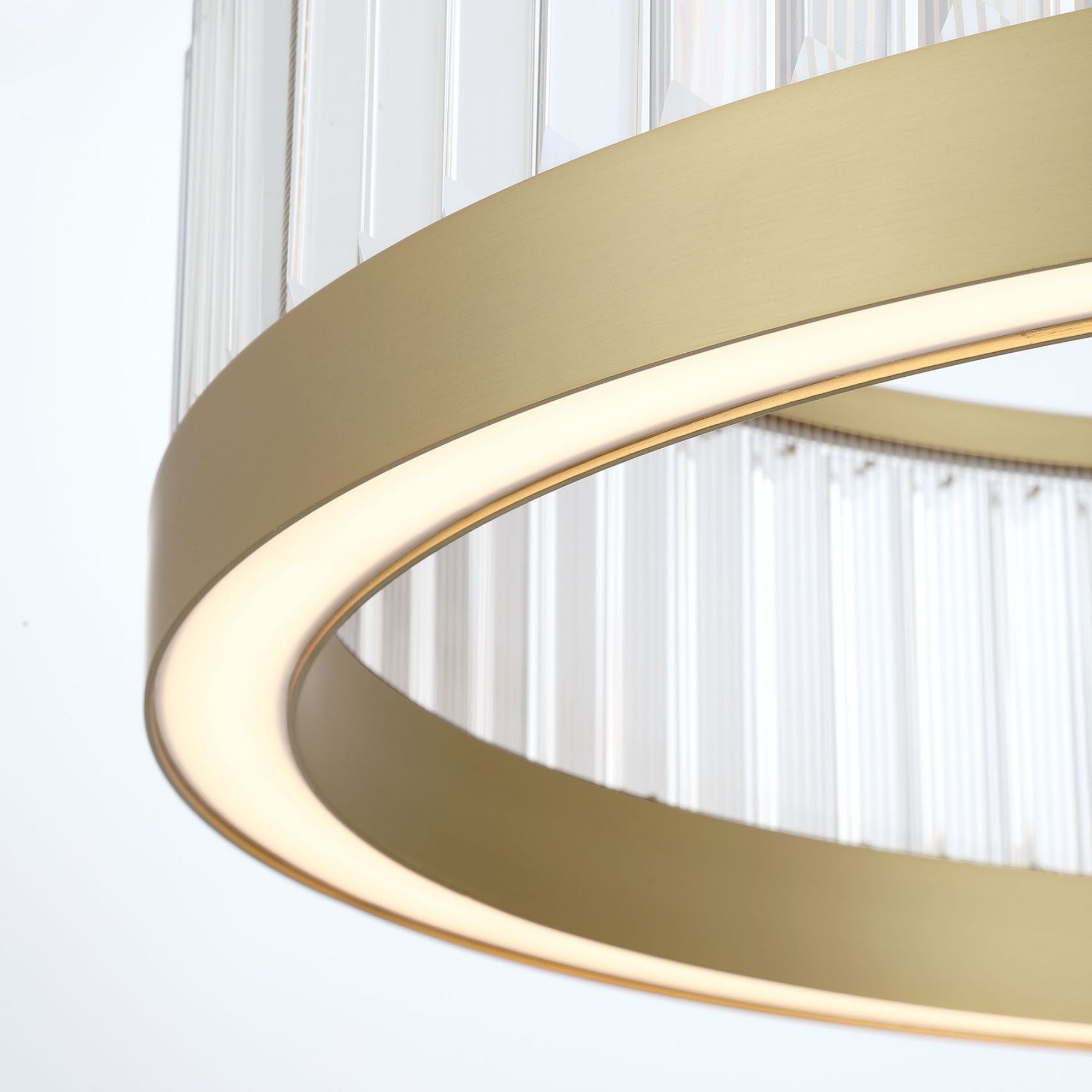 Eurofase Empra 30.13 in. Integrated LED Chandelier, Gold with Crystal Drum Shade