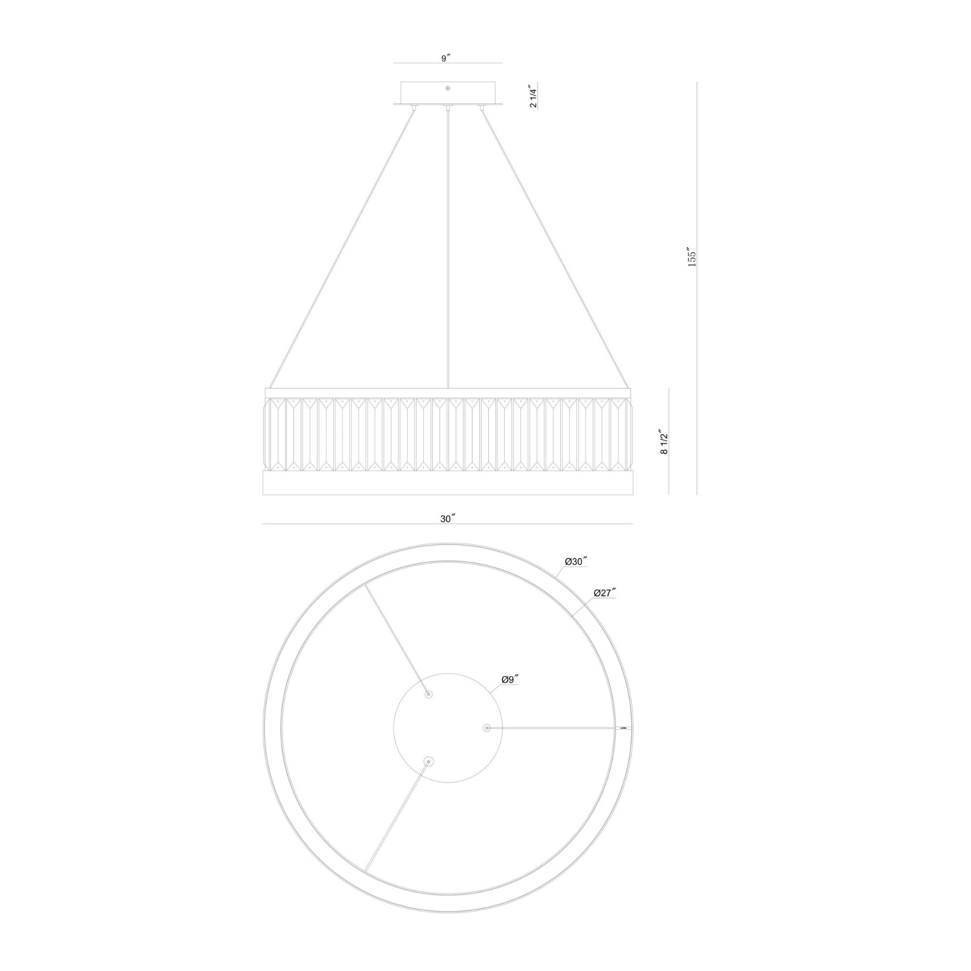 Eurofase Empra 30.13 in. Integrated LED Chandelier, Gold with Crystal Drum Shade