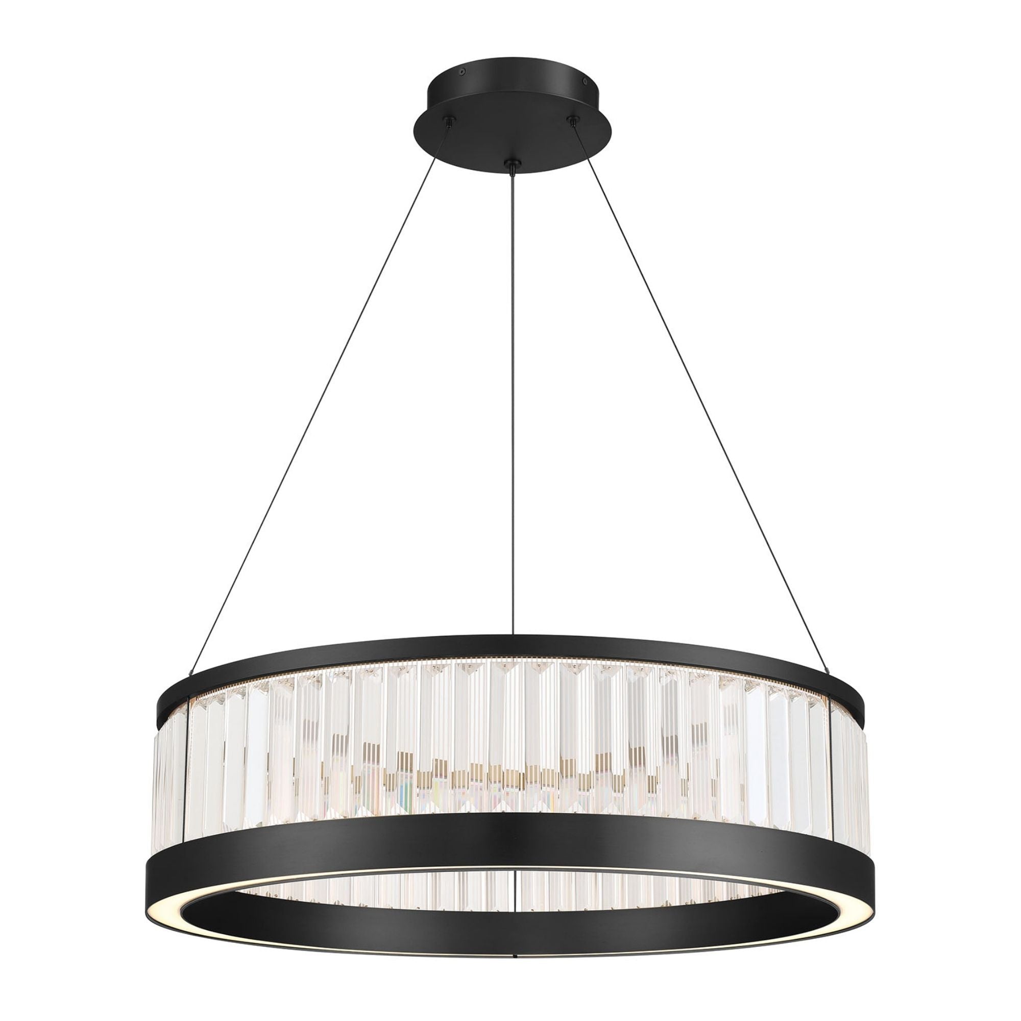Eurofase Empra 30.13 in. Integrated LED Chandelier, Matte Black with Crystal Drum Shade