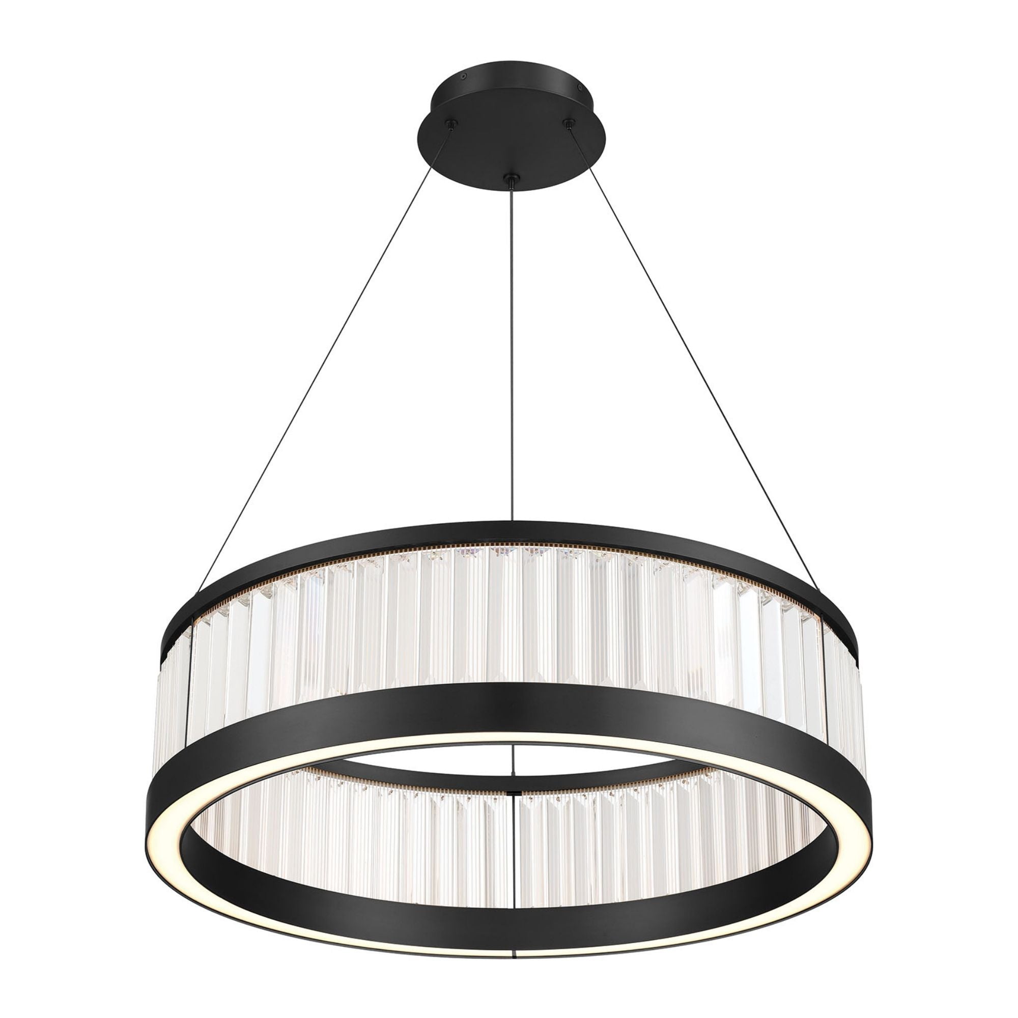 Eurofase Empra 30.13 in. Integrated LED Chandelier, Matte Black with Crystal Drum Shade