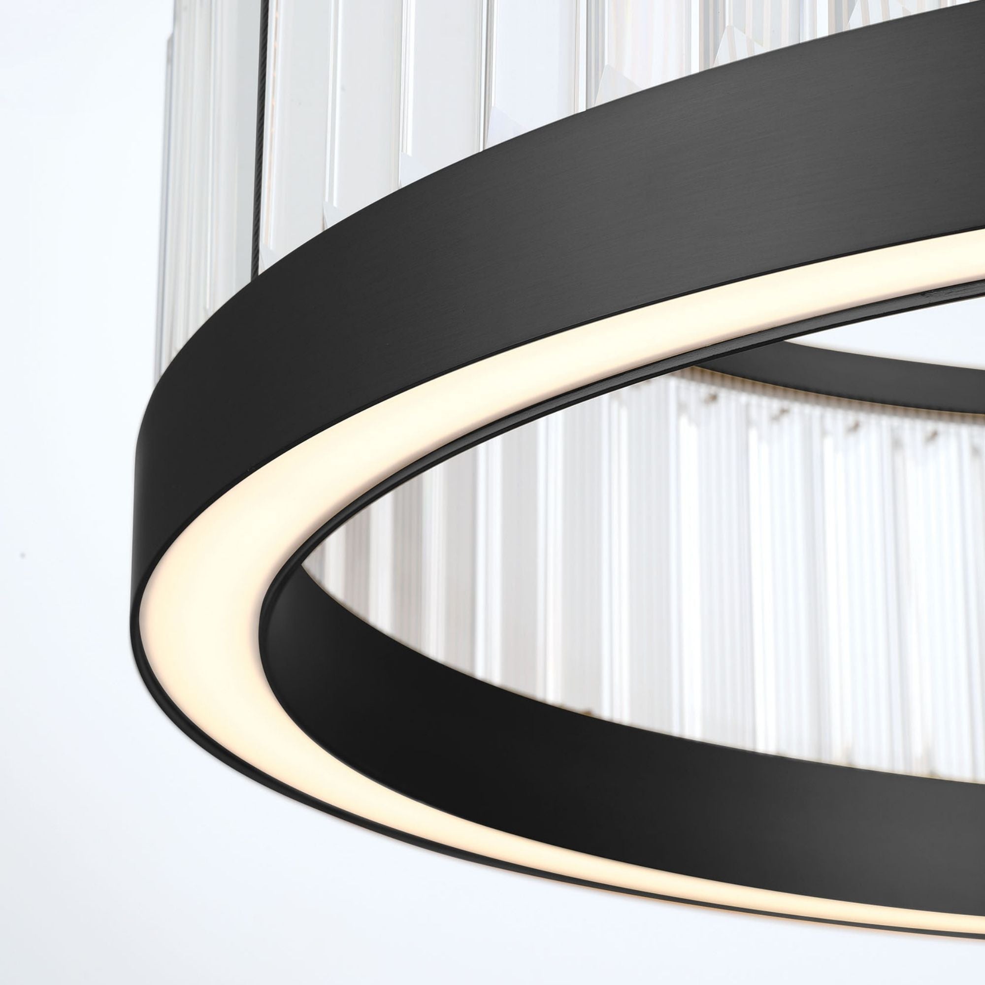 Eurofase Empra 30.13 in. Integrated LED Chandelier, Matte Black with Crystal Drum Shade